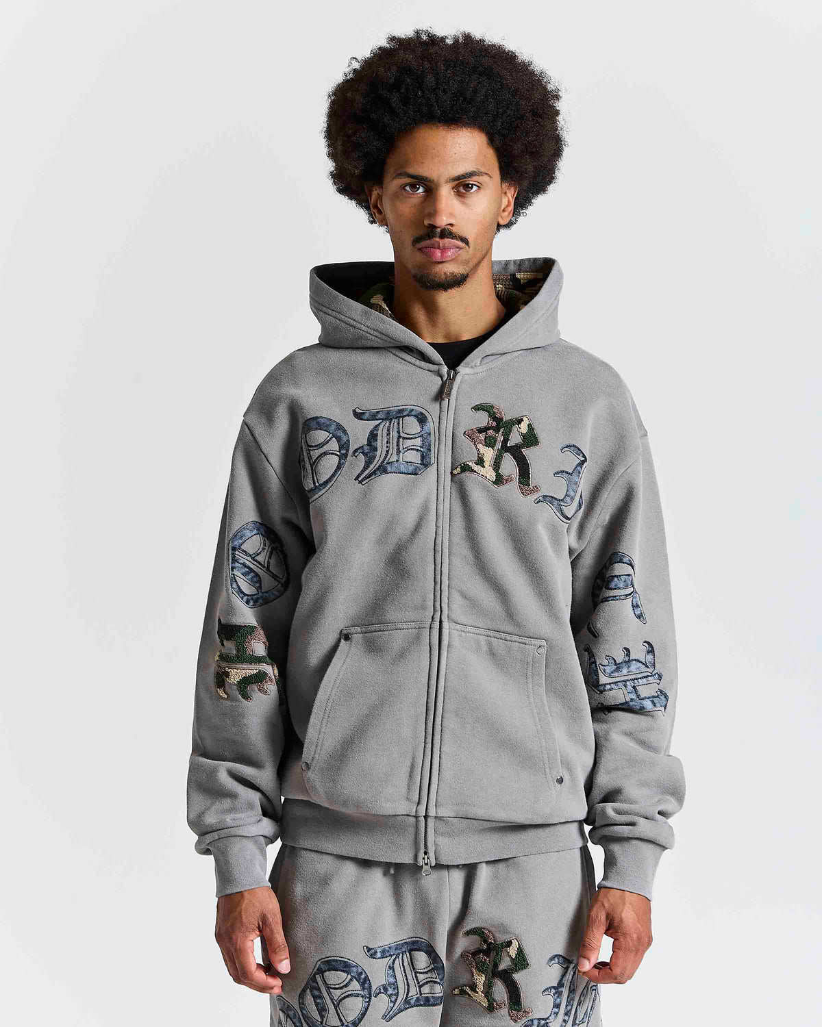 Inkfall Oversized Zip Hoodie - Grey/Black/Camo
