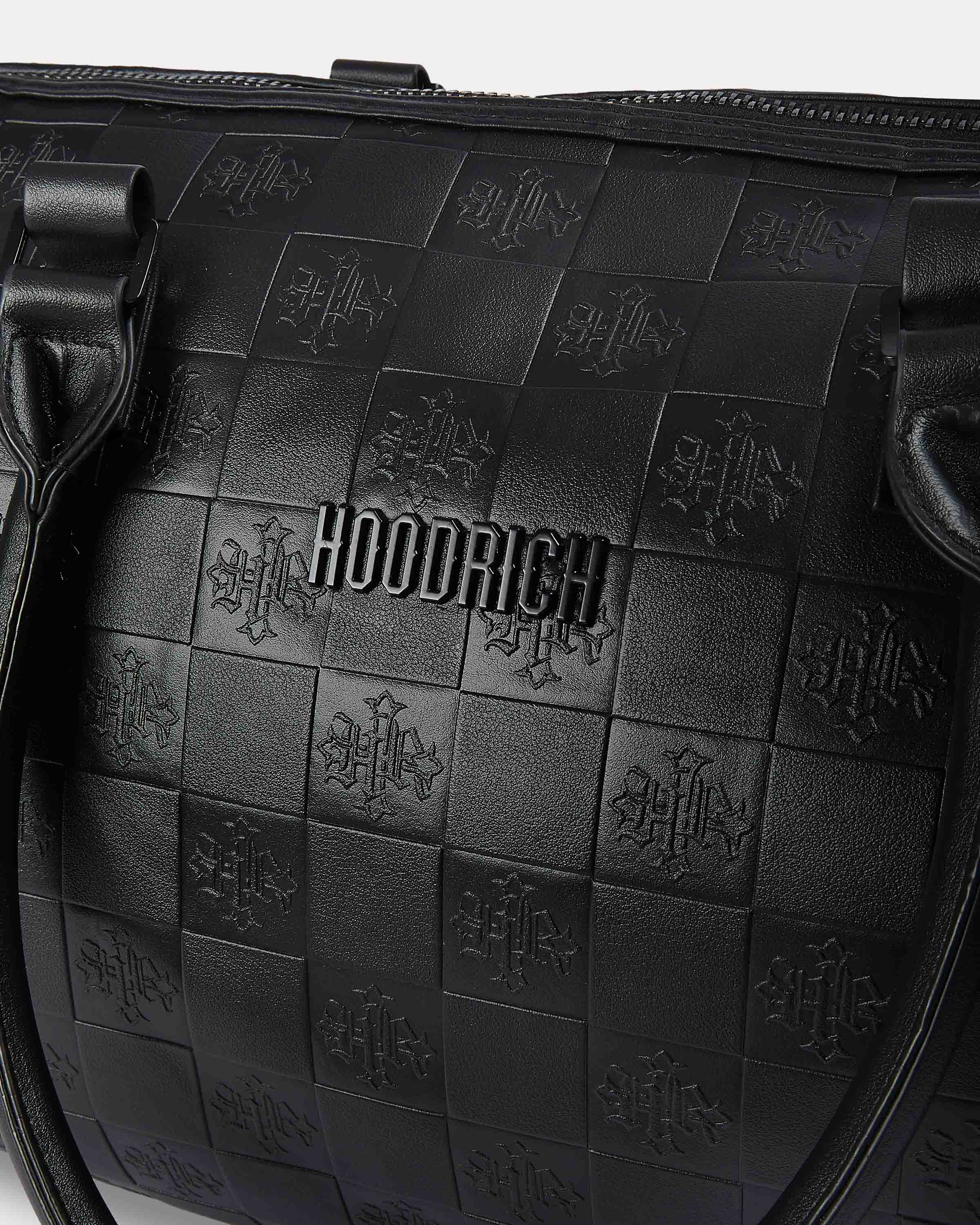 Black textured bag with 'Hoodrich' branding