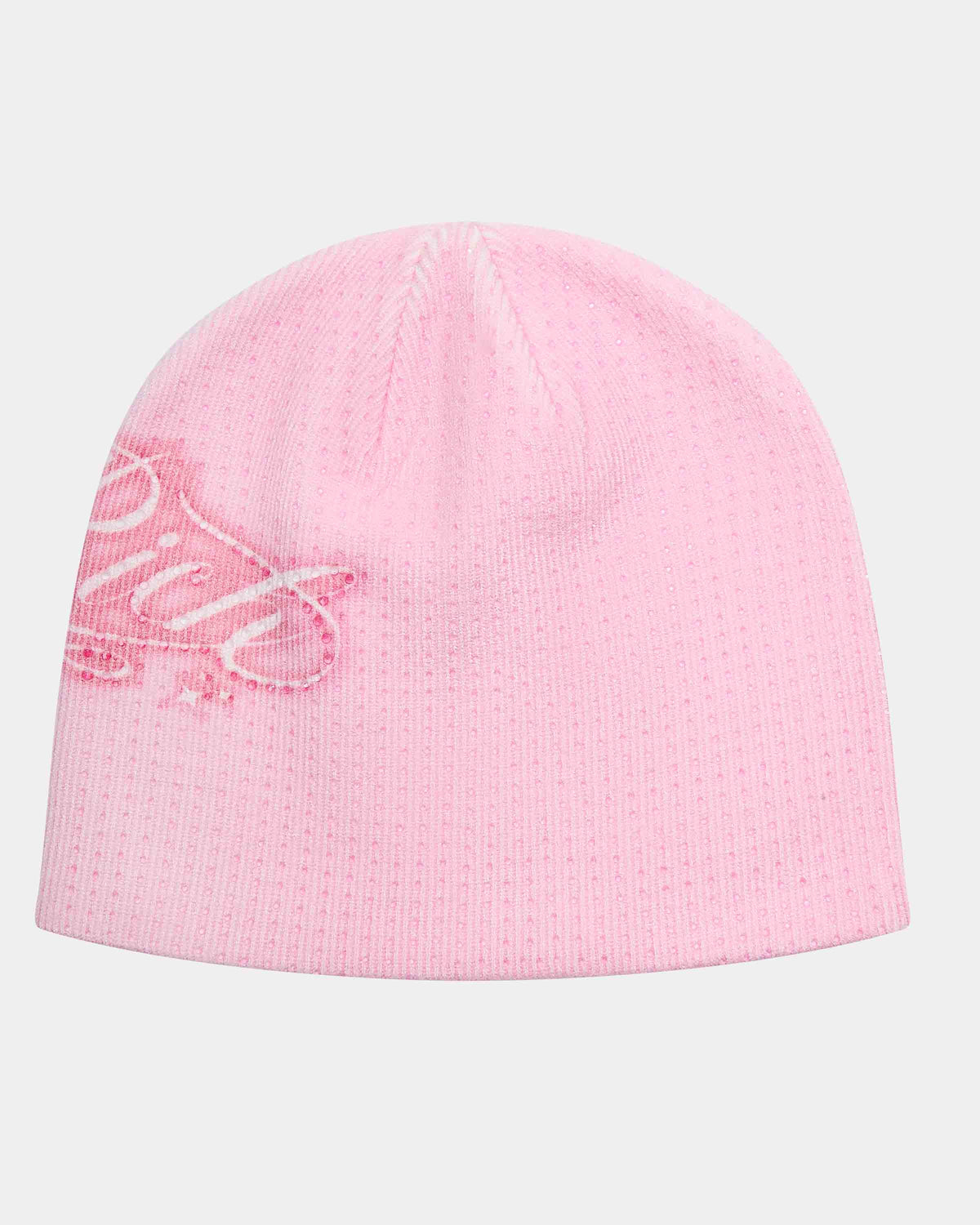 Gleam Knitted Fitted Beanie - Pink/White