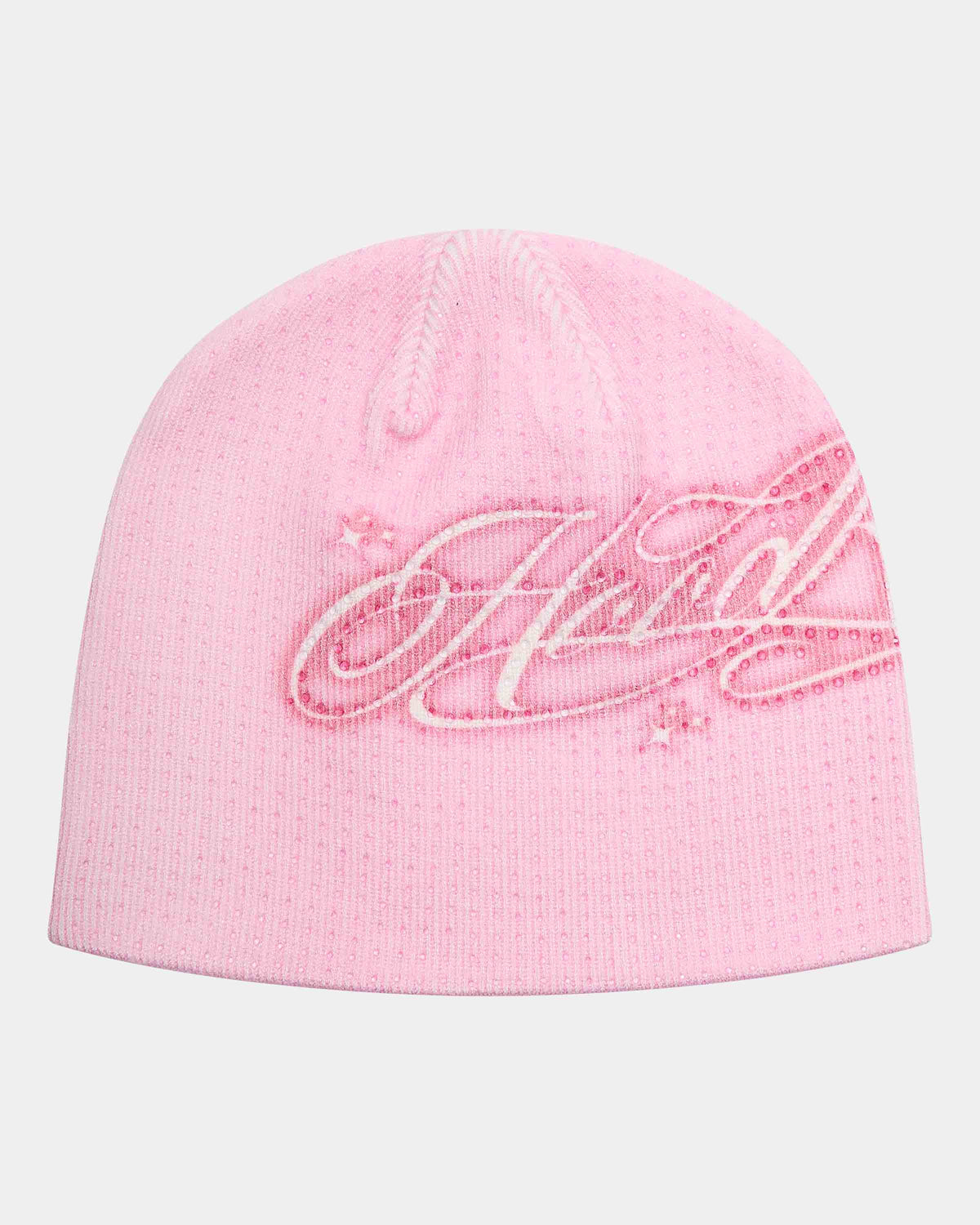 Gleam Knitted Fitted Beanie - Pink/White