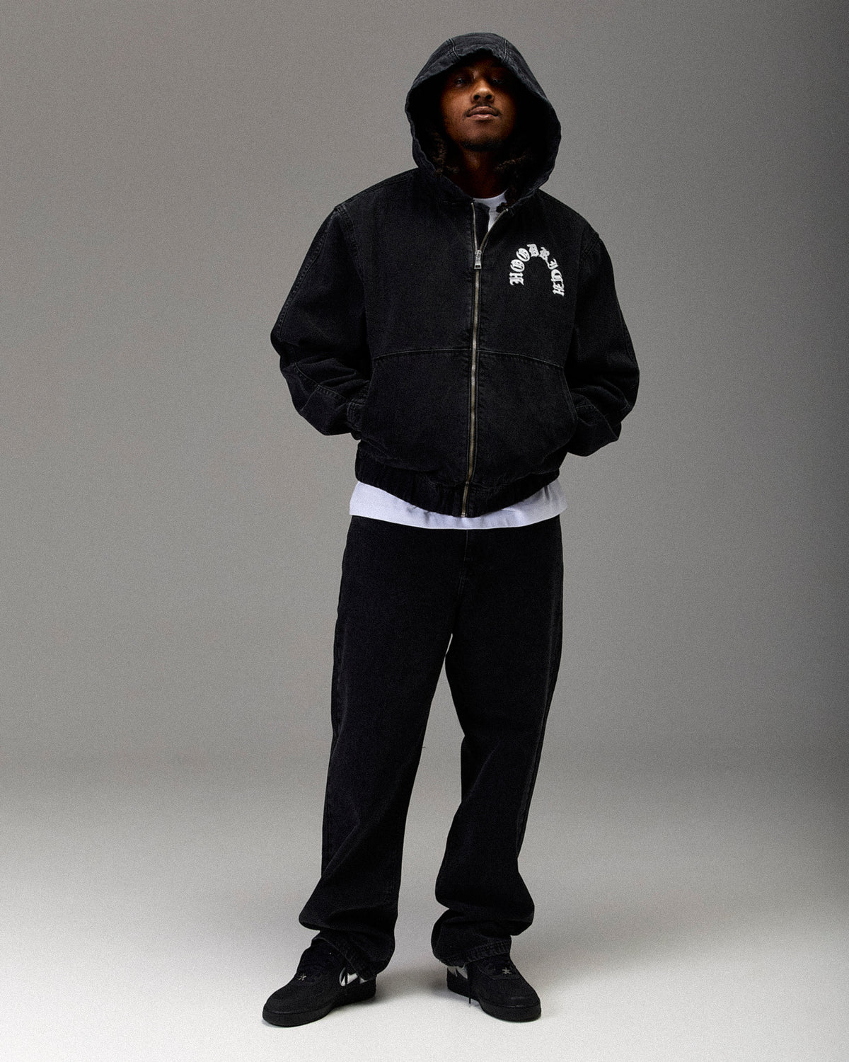 The Winner's Circle Denim Hooded Jacket - Black/White