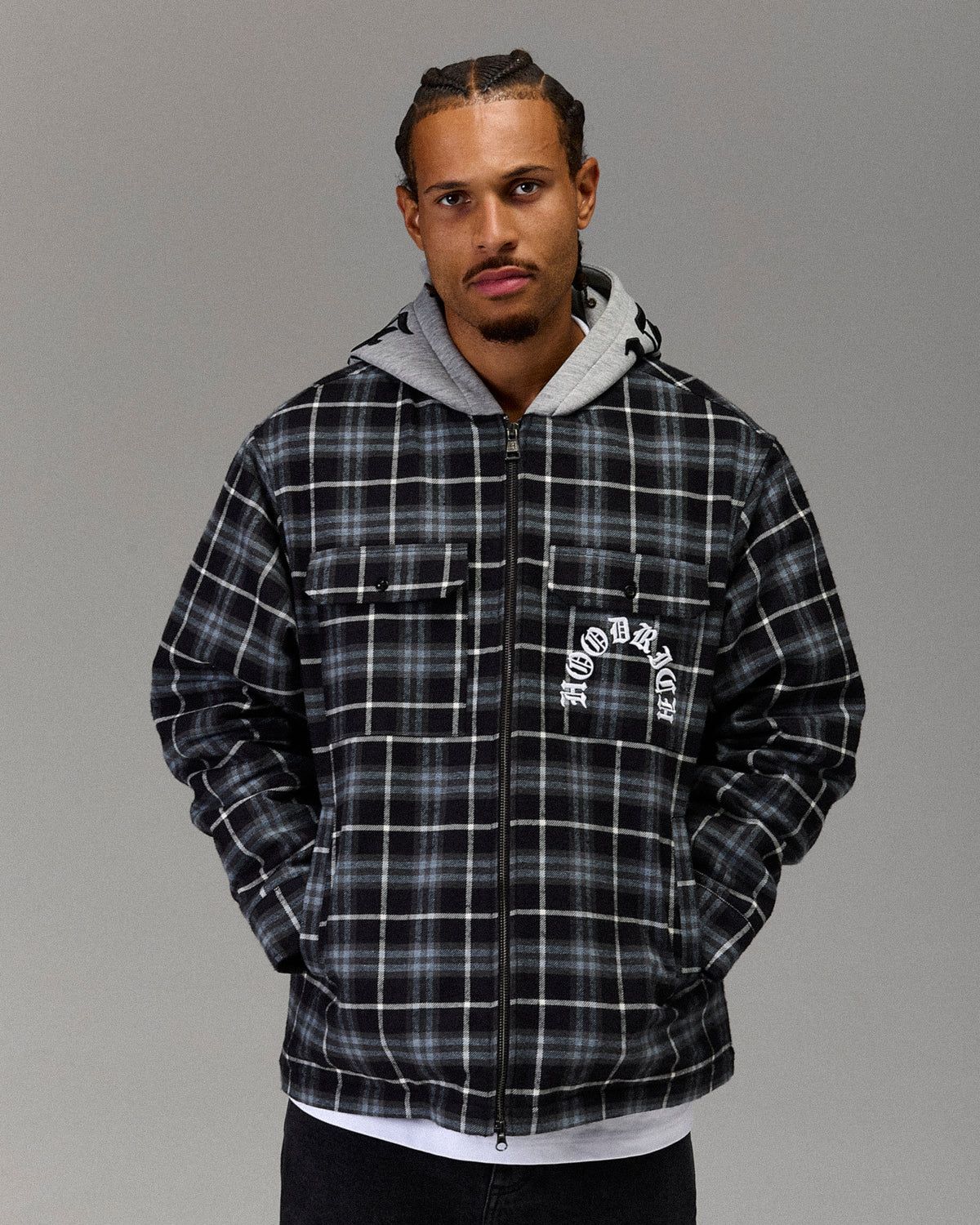 The Winner's Circle Hooded Plaid Shacket - Blue/Black