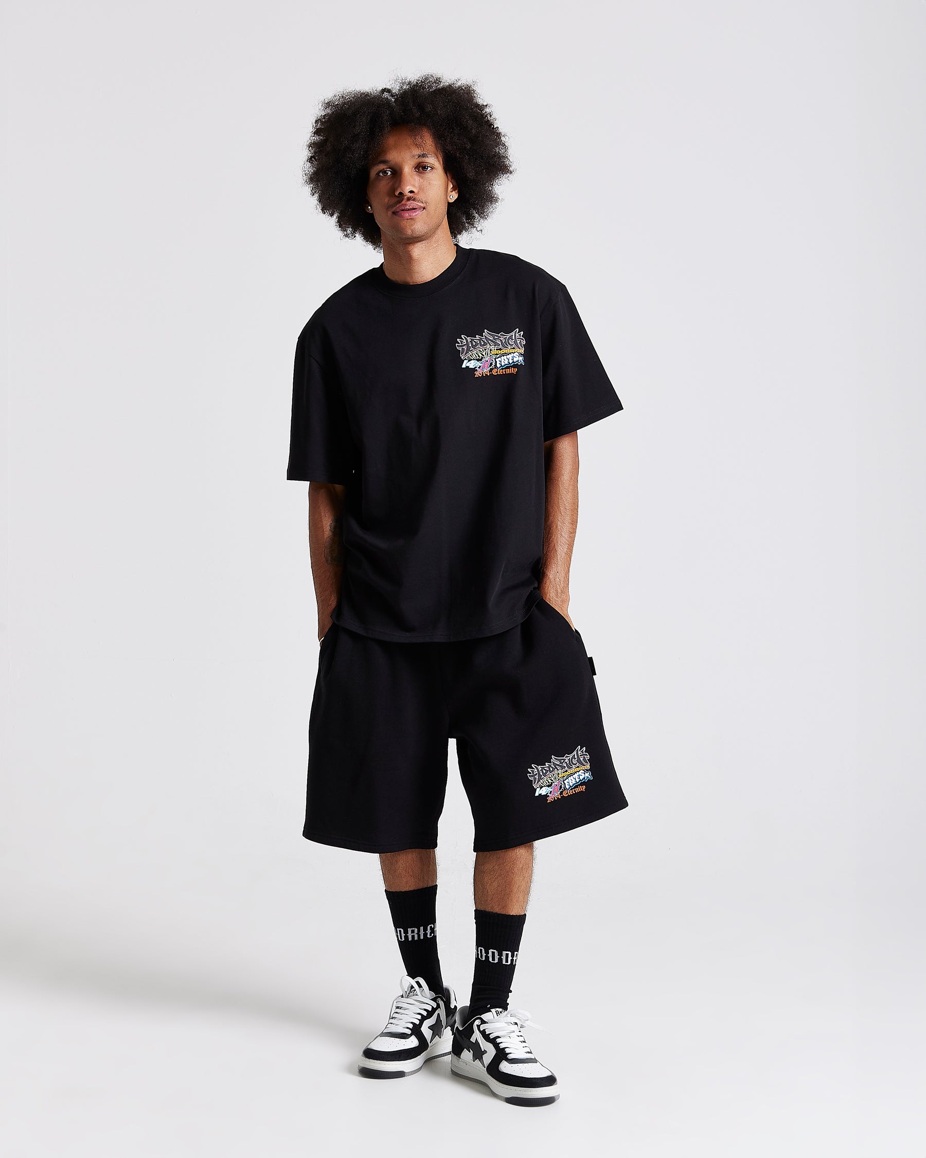 Graff Rave Oversized Shorts - Black/Grey/Pink