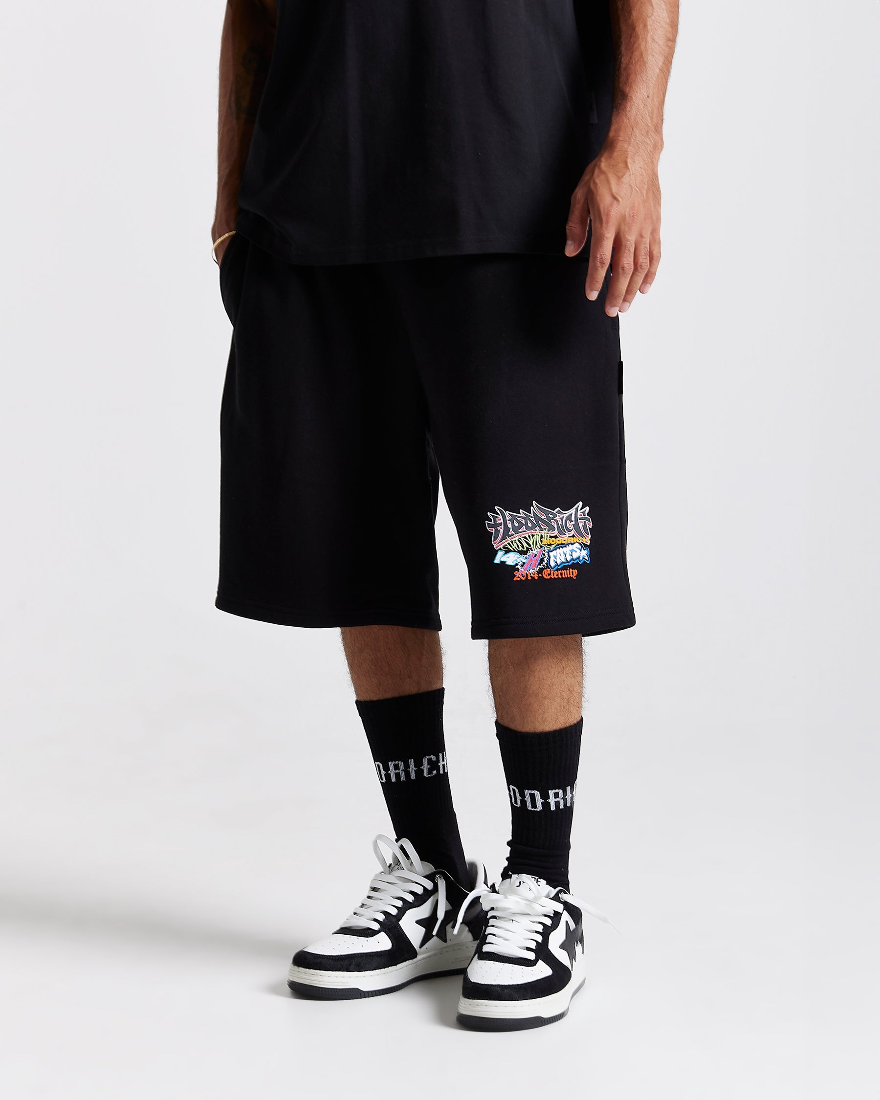 Graff Rave Oversized Shorts - Black/Grey/Pink