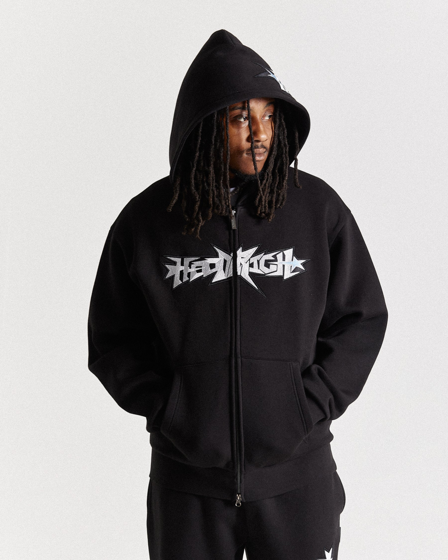 Triluxe Oversized Zip Through Hoodie - Black/White