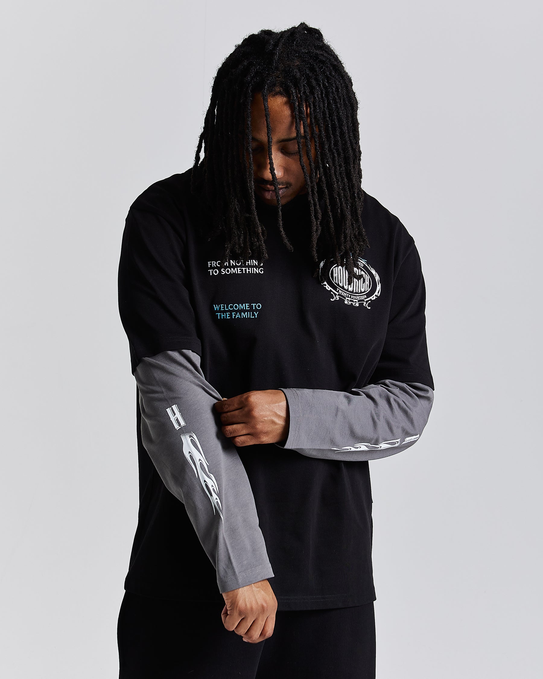 Noir Oversized Long Sleeve T-Shirt - Black/Grey/White