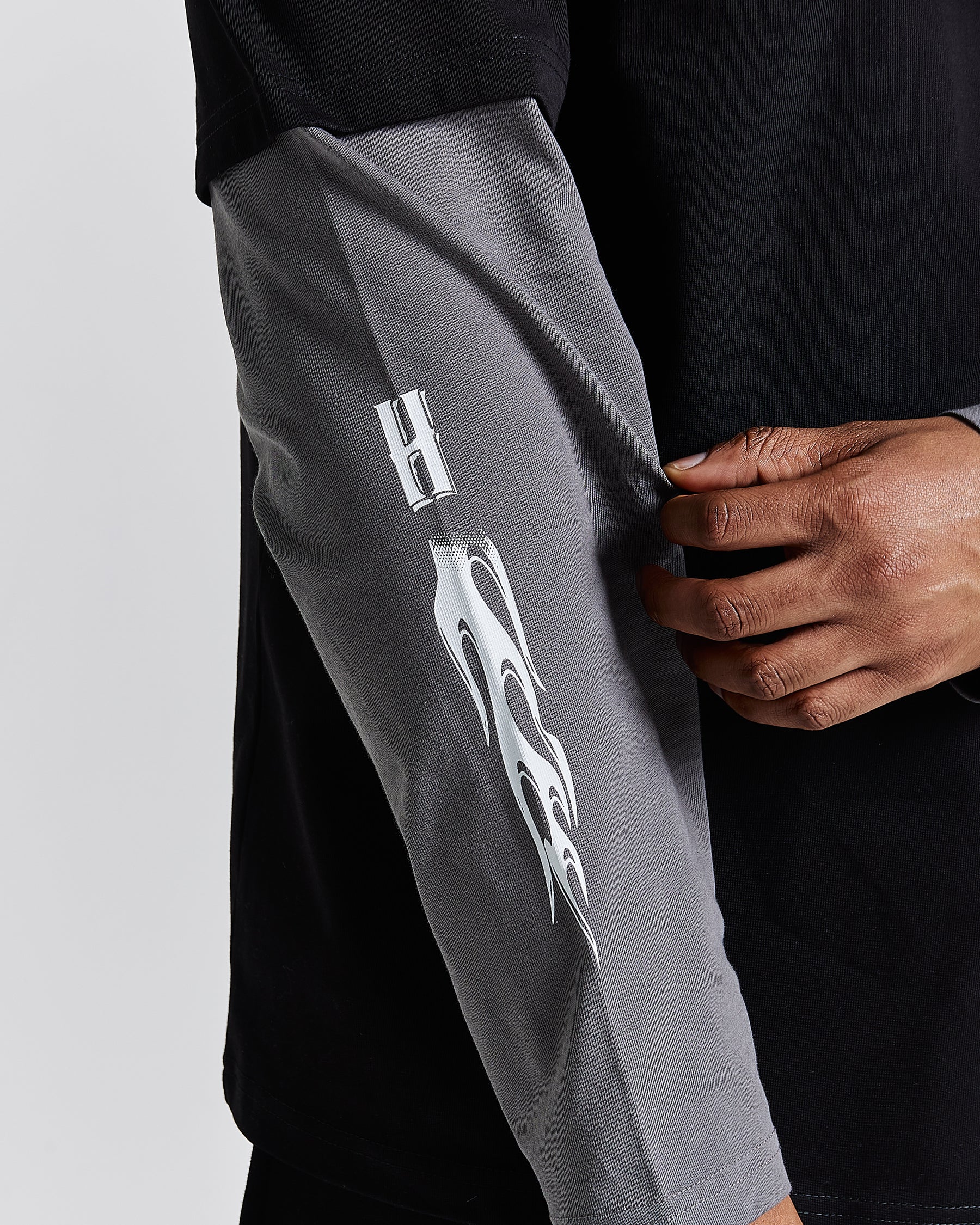Noir Oversized Long Sleeve T-Shirt - Black/Grey/White