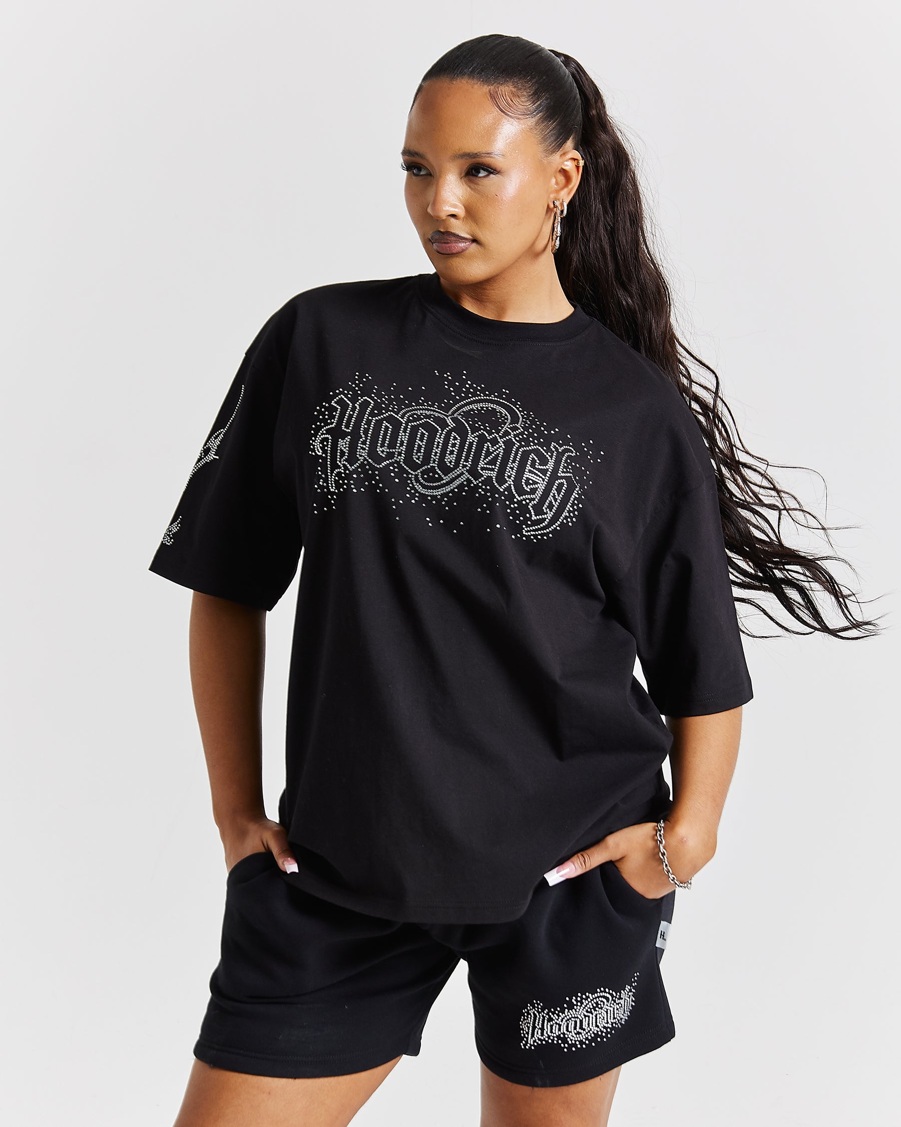 Diffuse Oversized T-Shirt - Black/Rhinestone