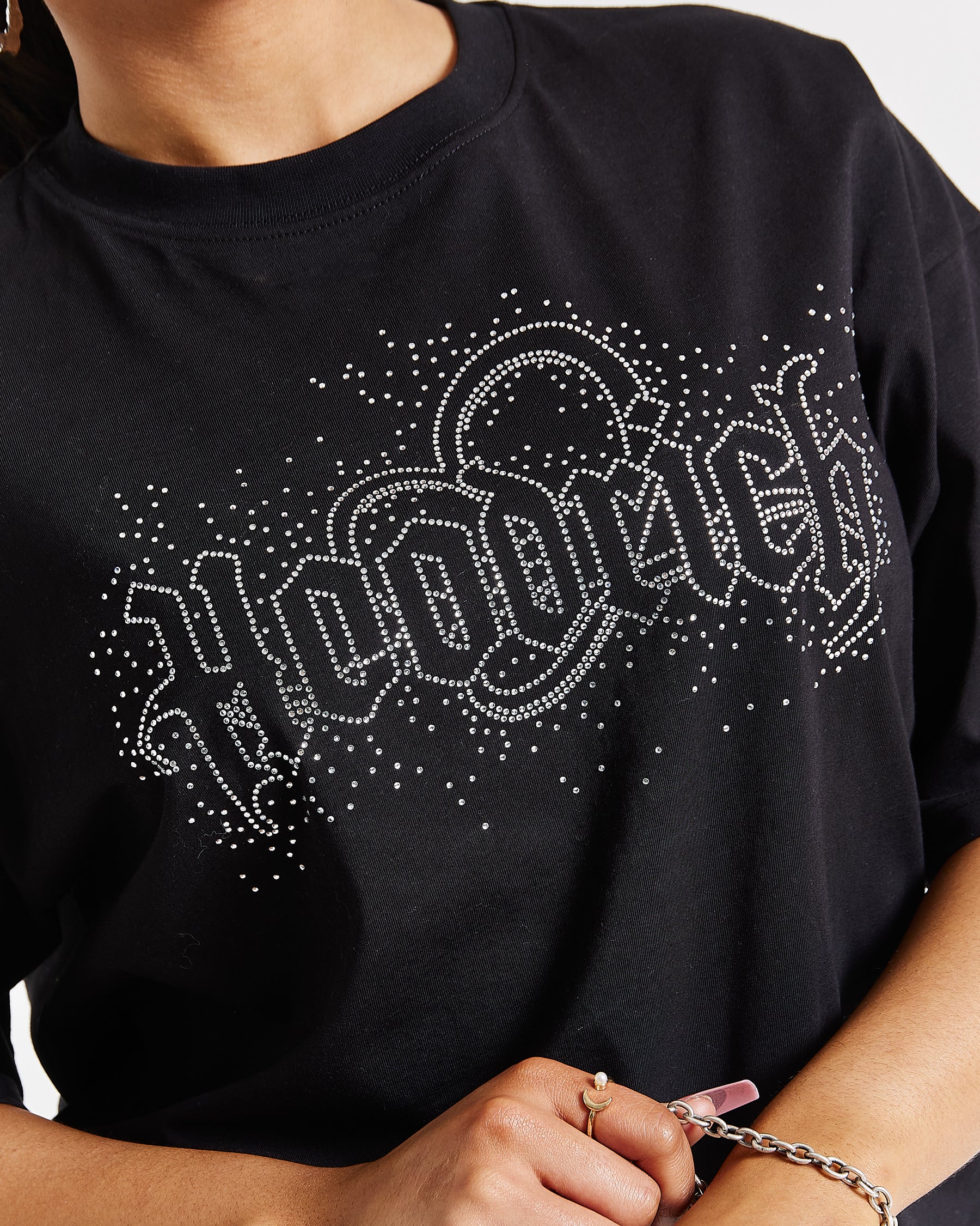 Diffuse Oversized T-Shirt - Black/Rhinestone