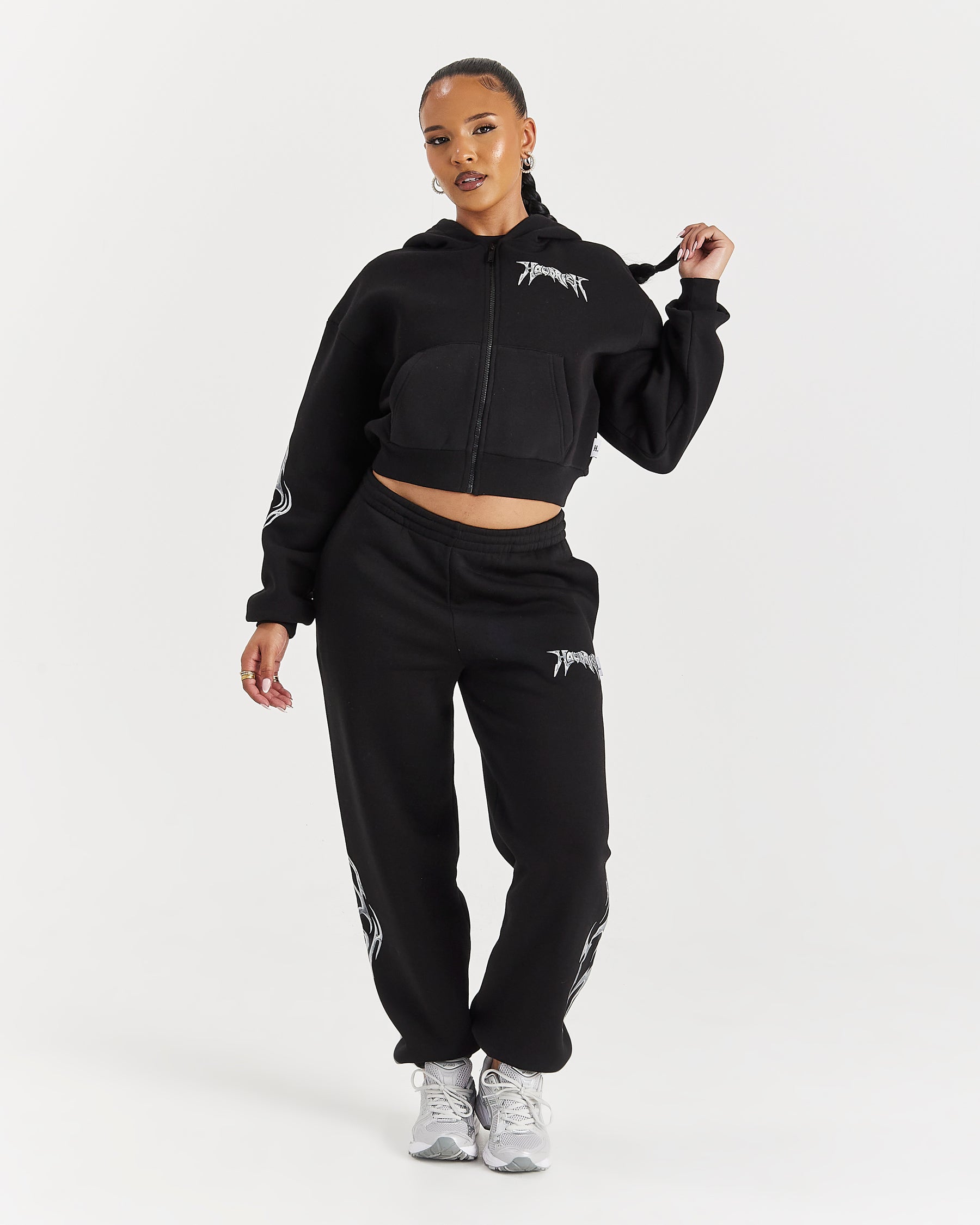Spark Boxy Zip Hoodie - Black/Silver