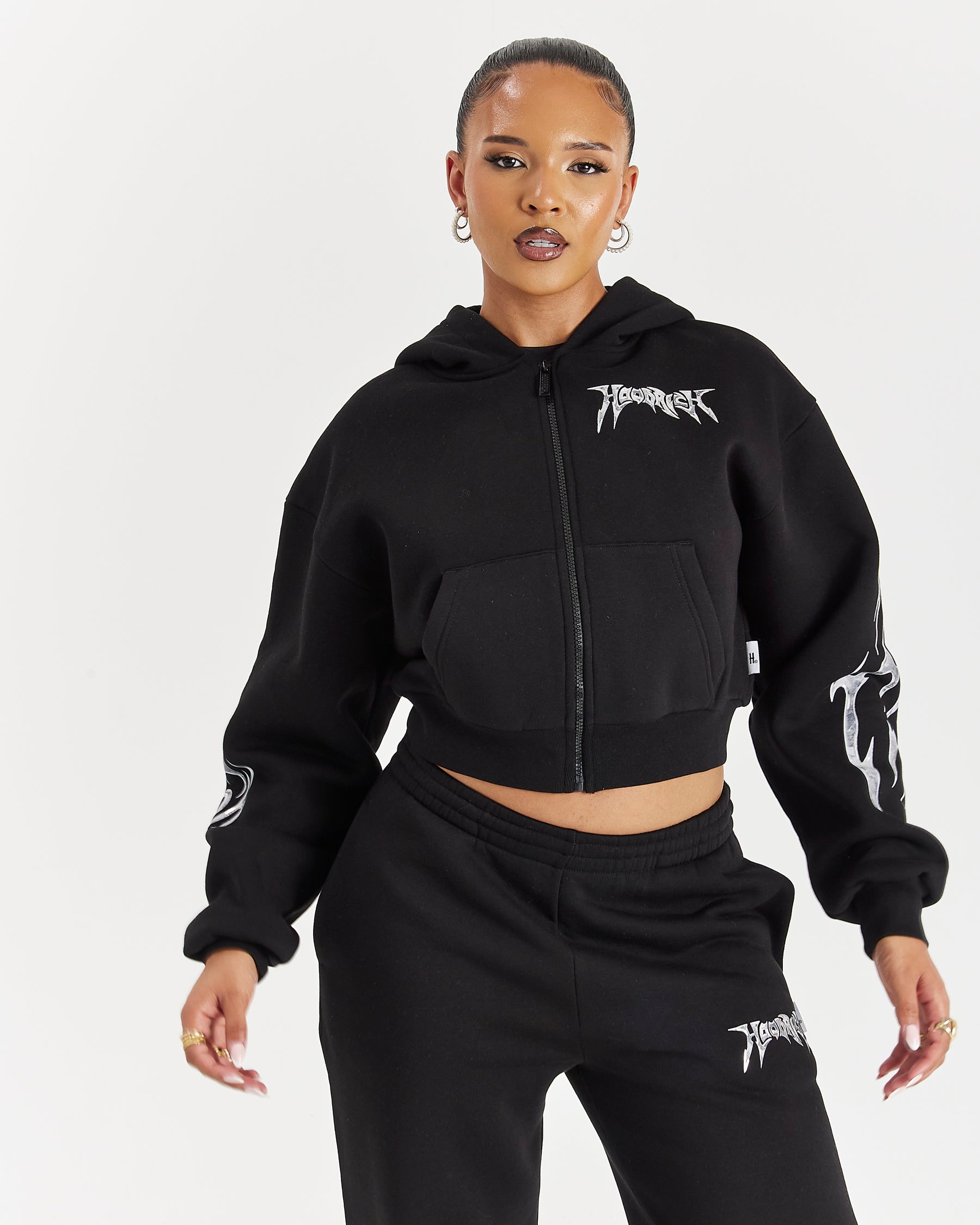 Spark Boxy Zip Hoodie - Black/Silver