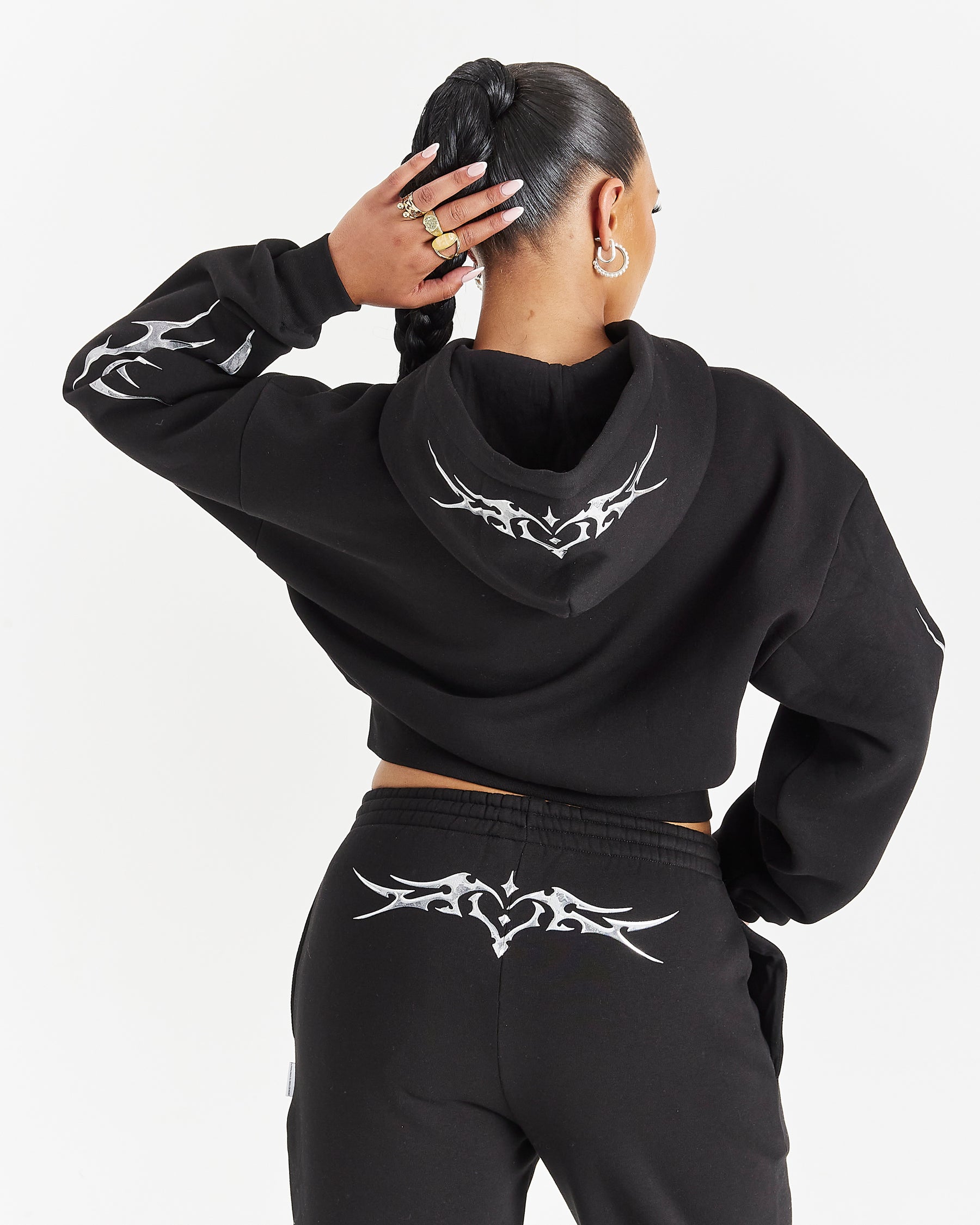 Spark Boxy Zip Hoodie - Black/Silver