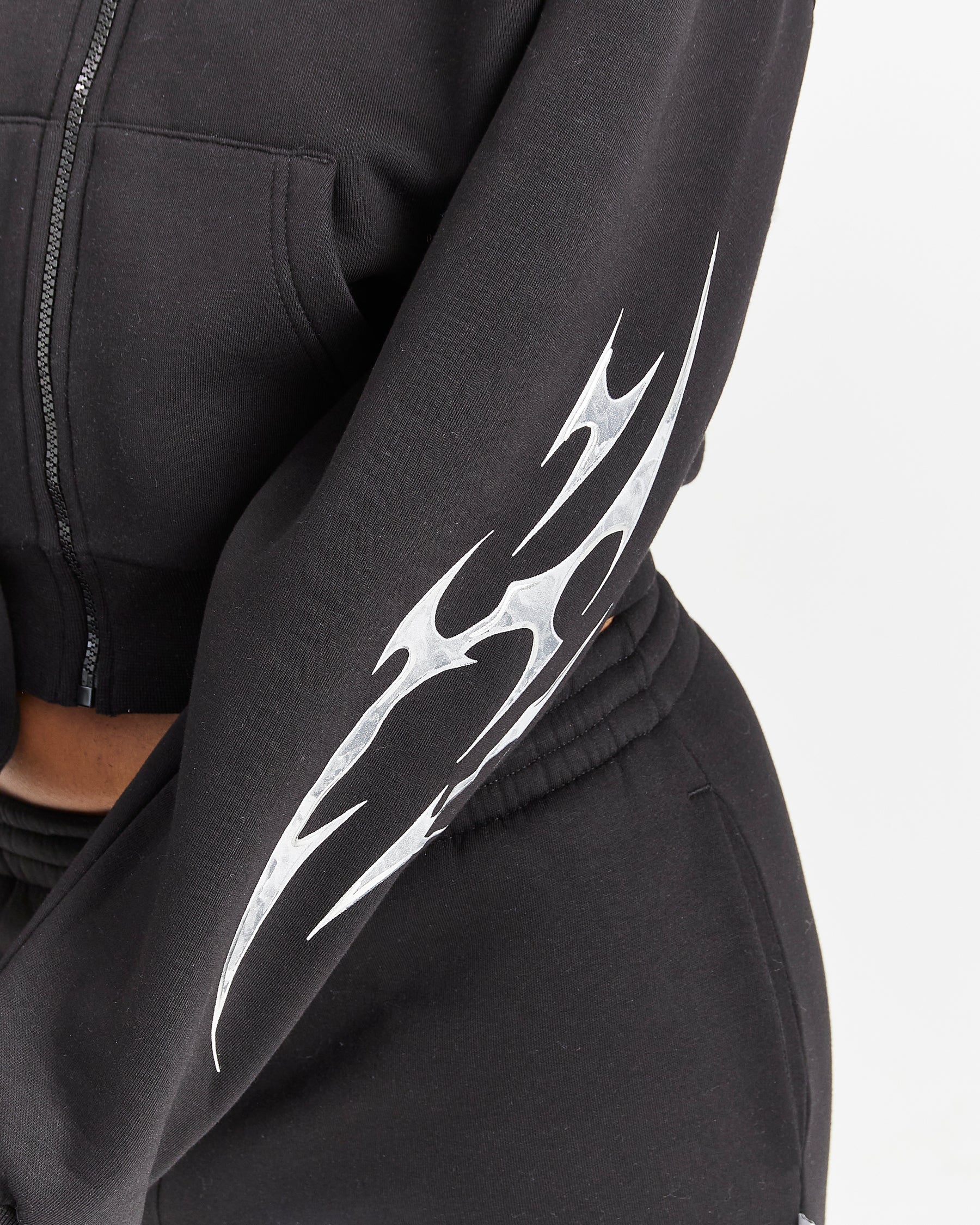 Spark Boxy Zip Hoodie - Black/Silver