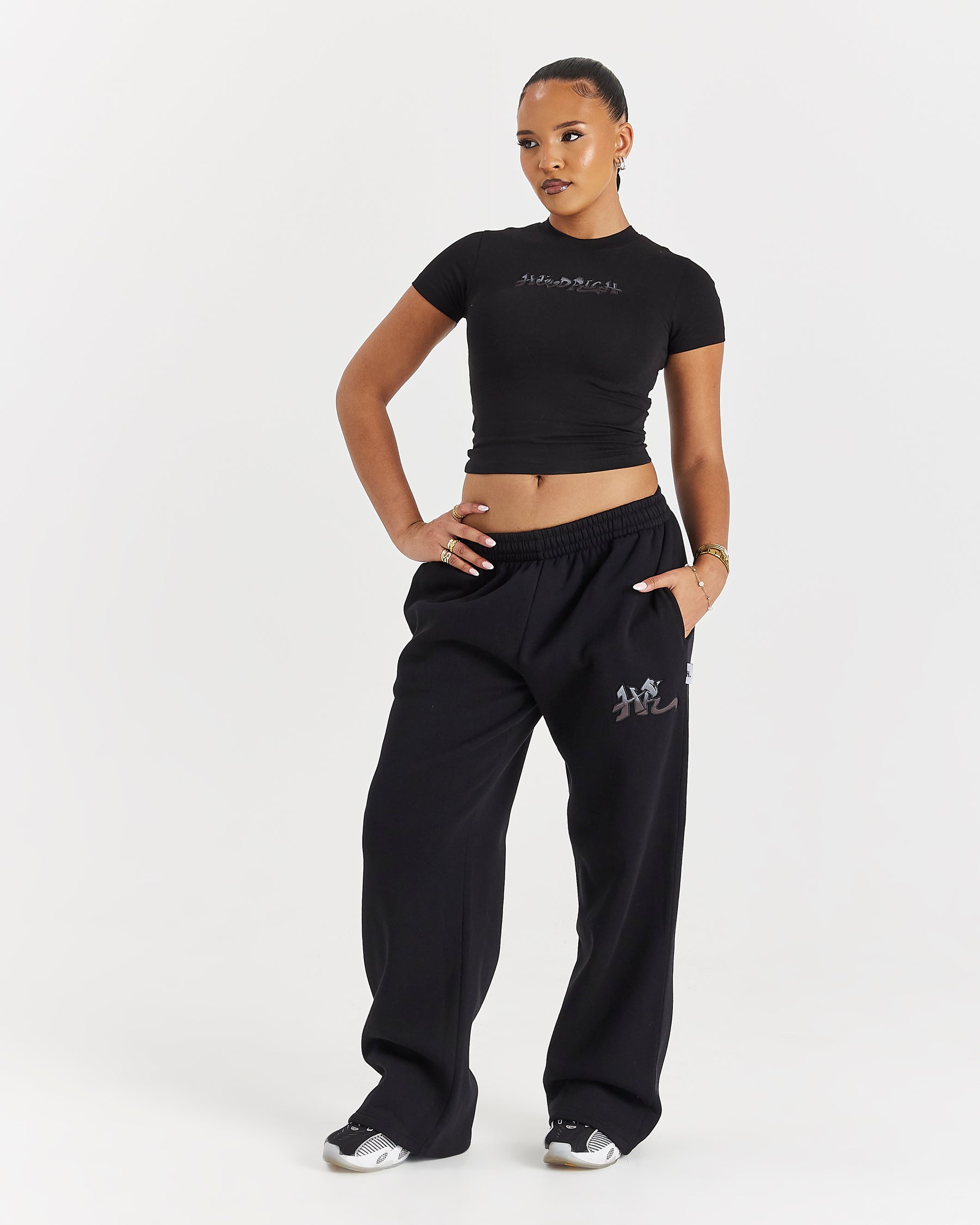 Lucky Oversized Wide Leg Joggers - Black/Grey