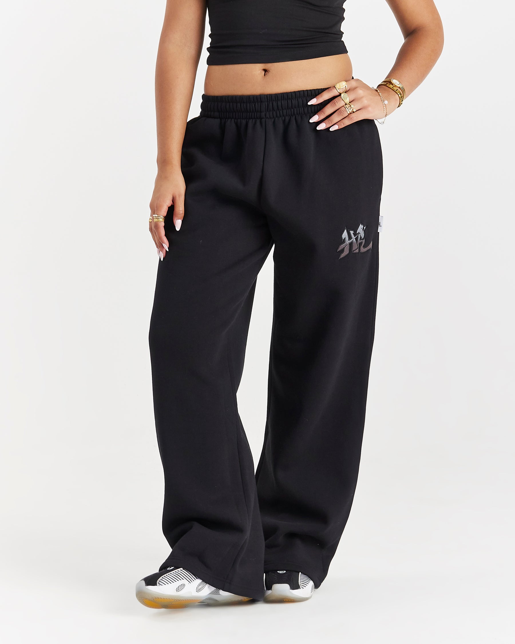 Lucky Oversized Wide Leg Joggers - Black/Grey