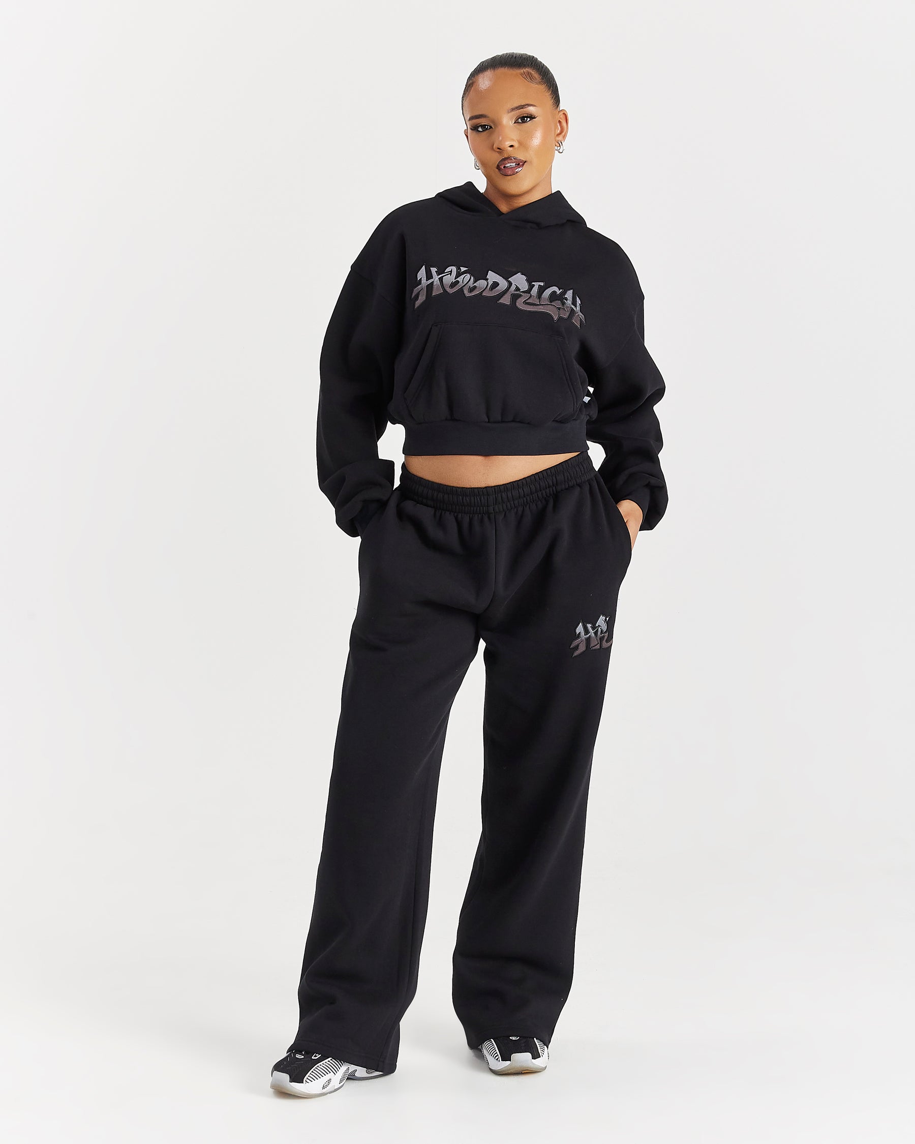 Lucky Oversized Wide Leg Joggers - Black/Grey