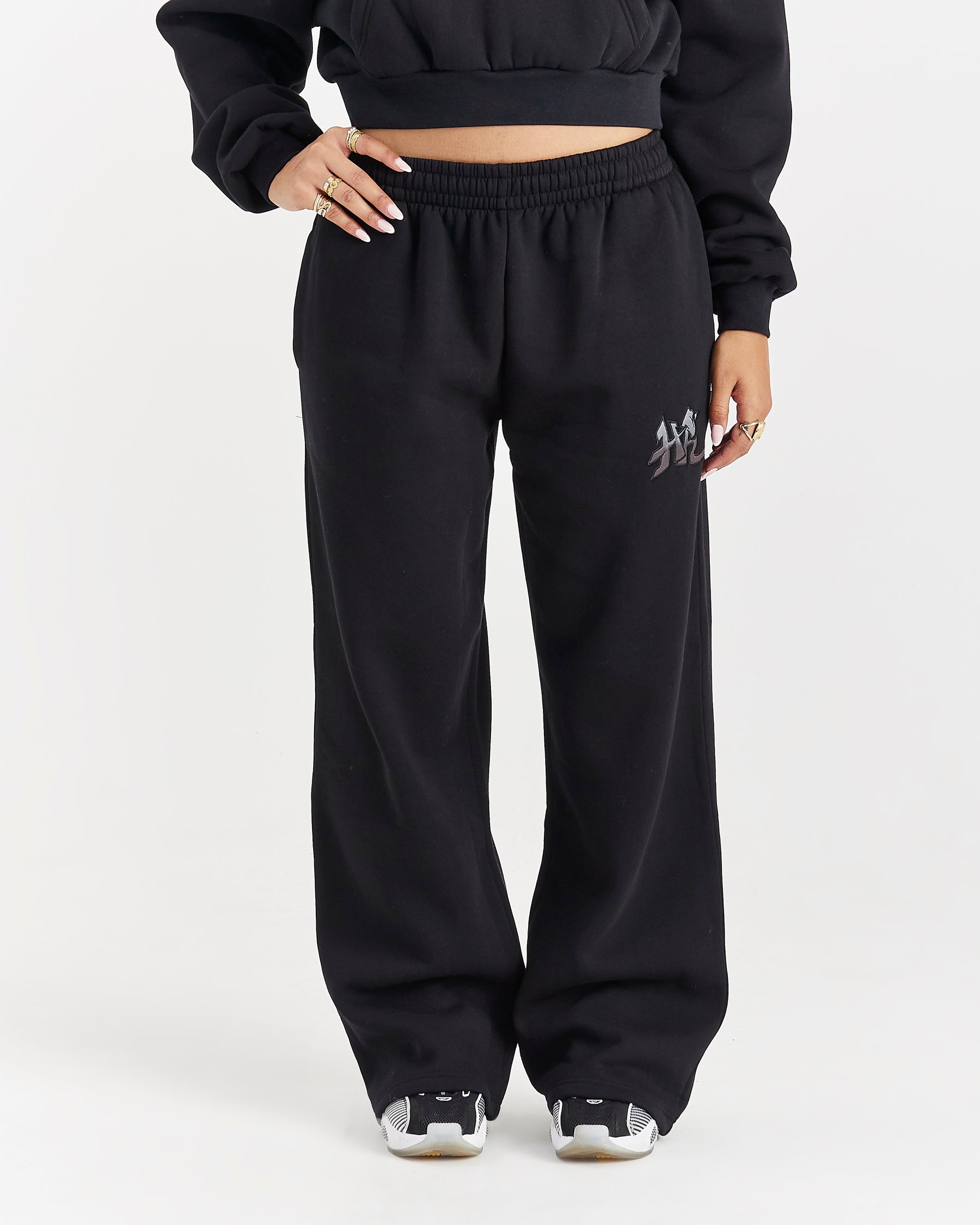 Lucky Oversized Wide Leg Joggers - Black/Grey