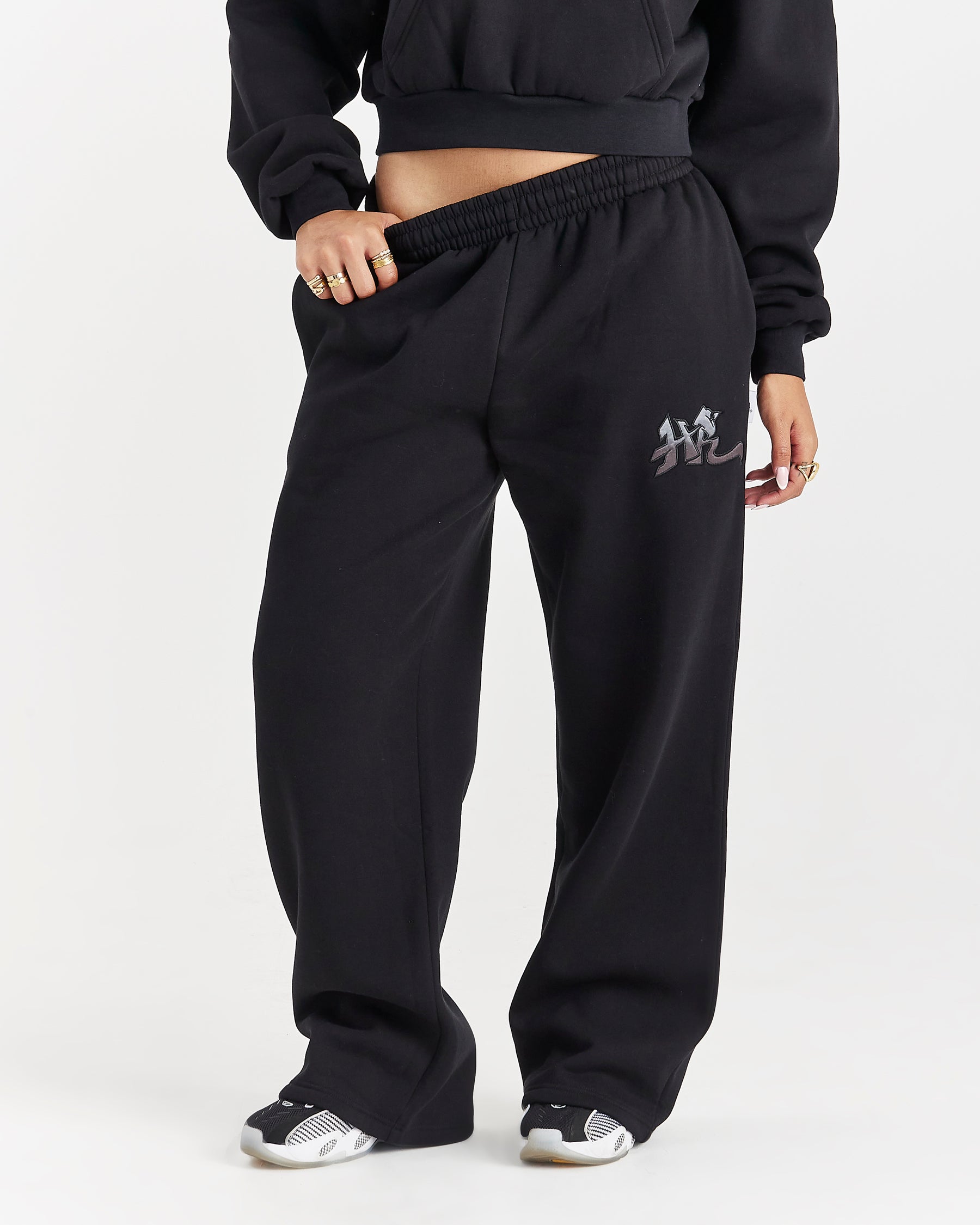 Lucky Oversized Wide Leg Joggers - Black/Grey