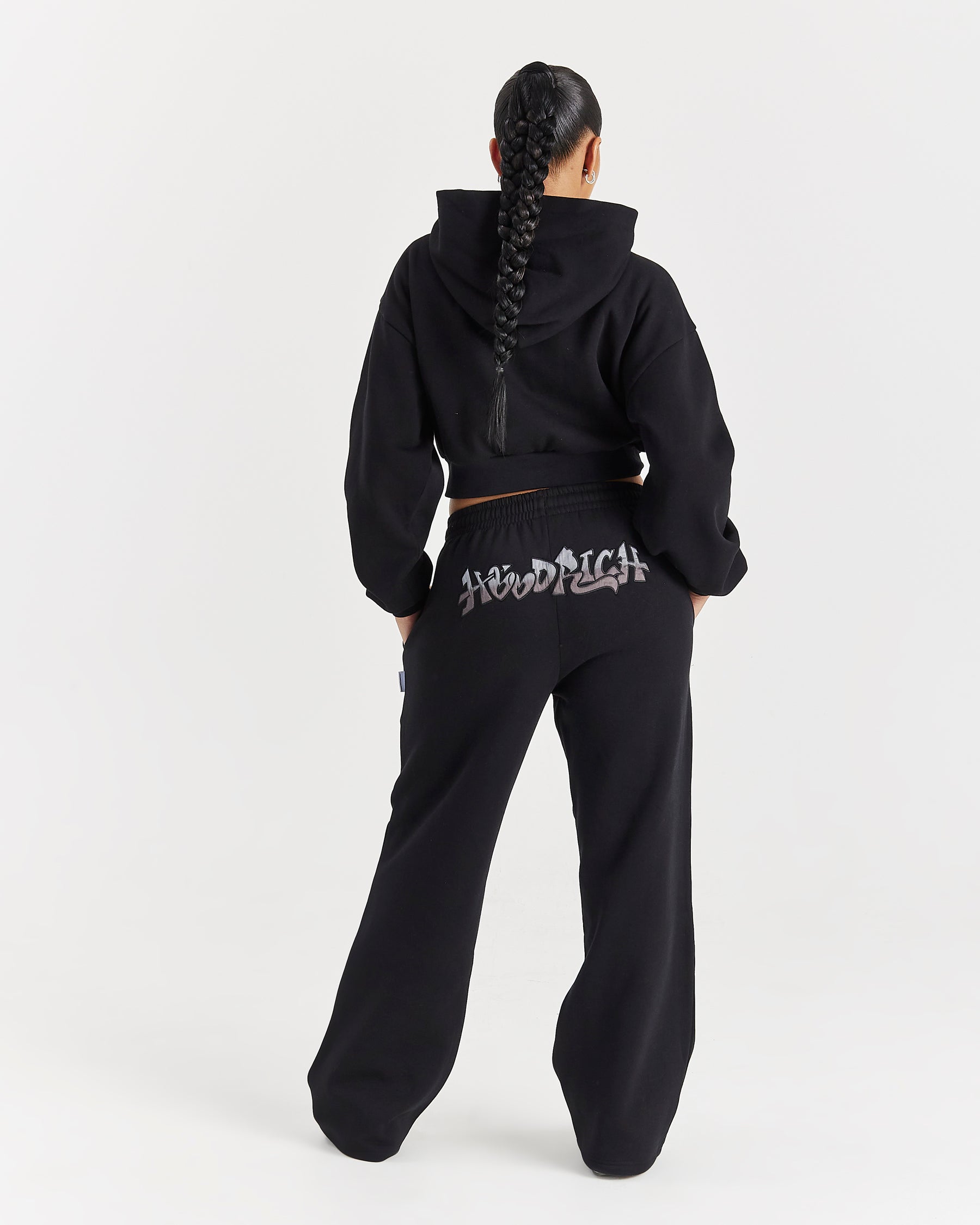 Lucky Oversized Wide Leg Joggers - Black/Grey