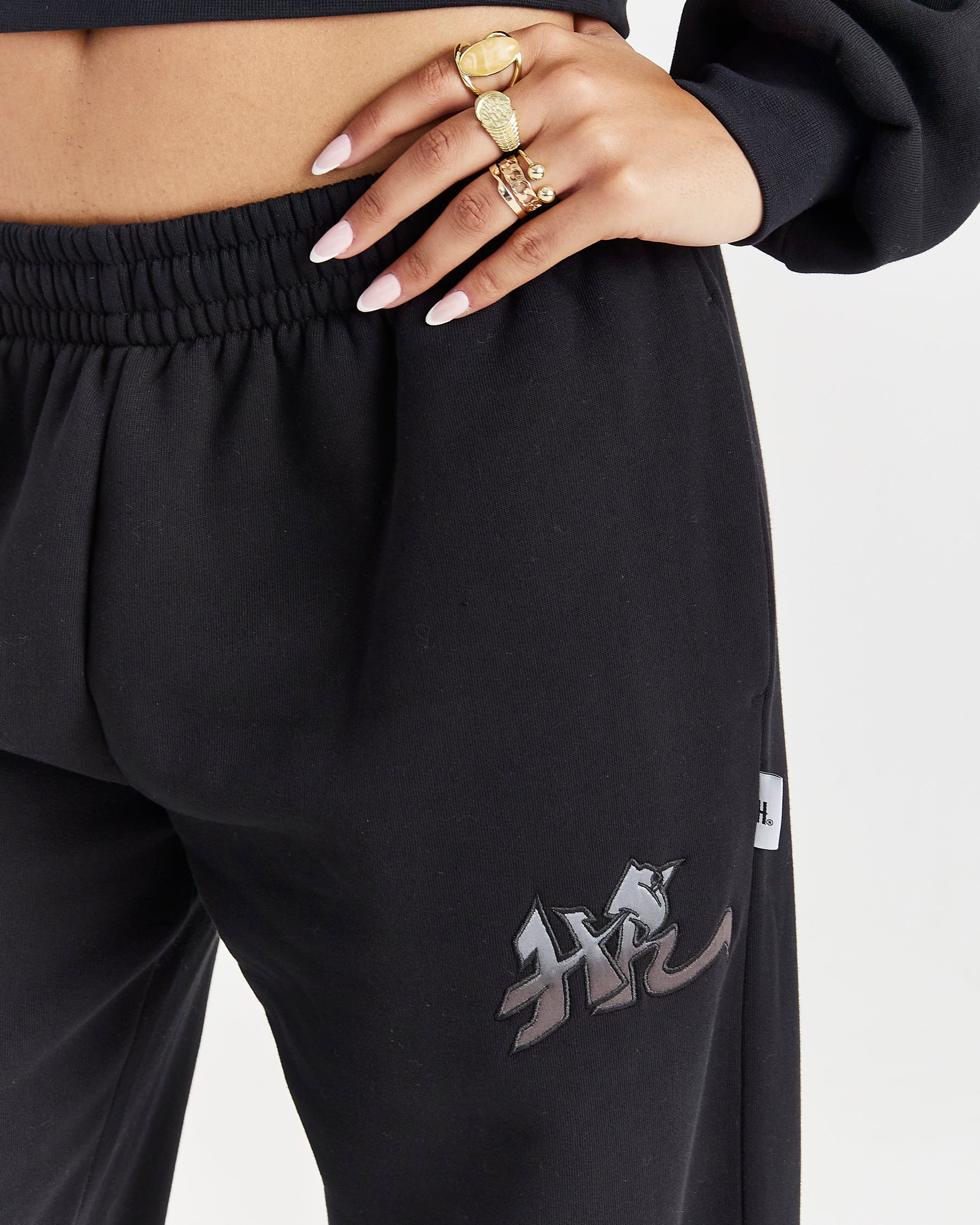 Lucky Oversized Wide Leg Joggers - Black/Grey