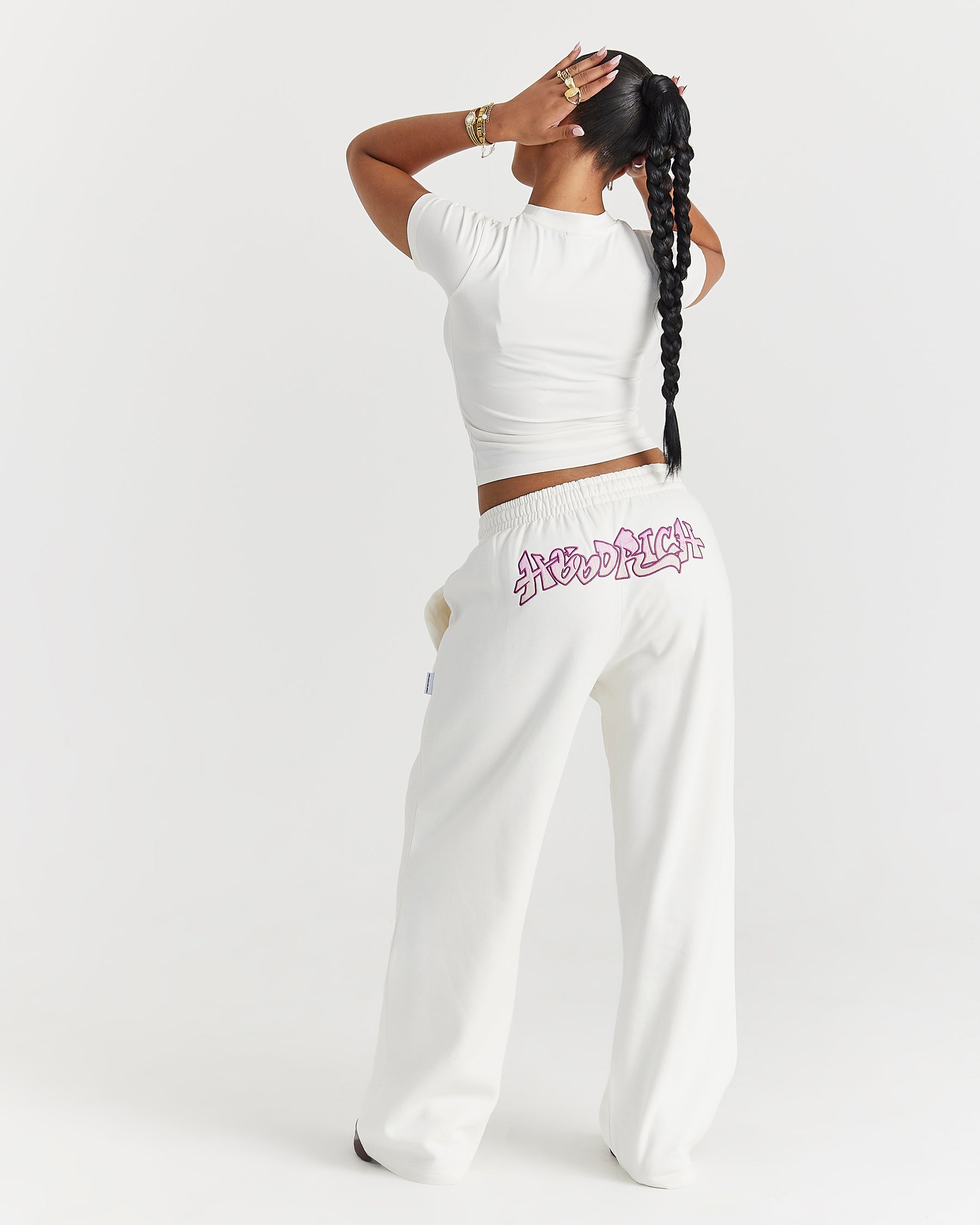 Lucky Oversized Wide Leg Joggers - Cream/Pink