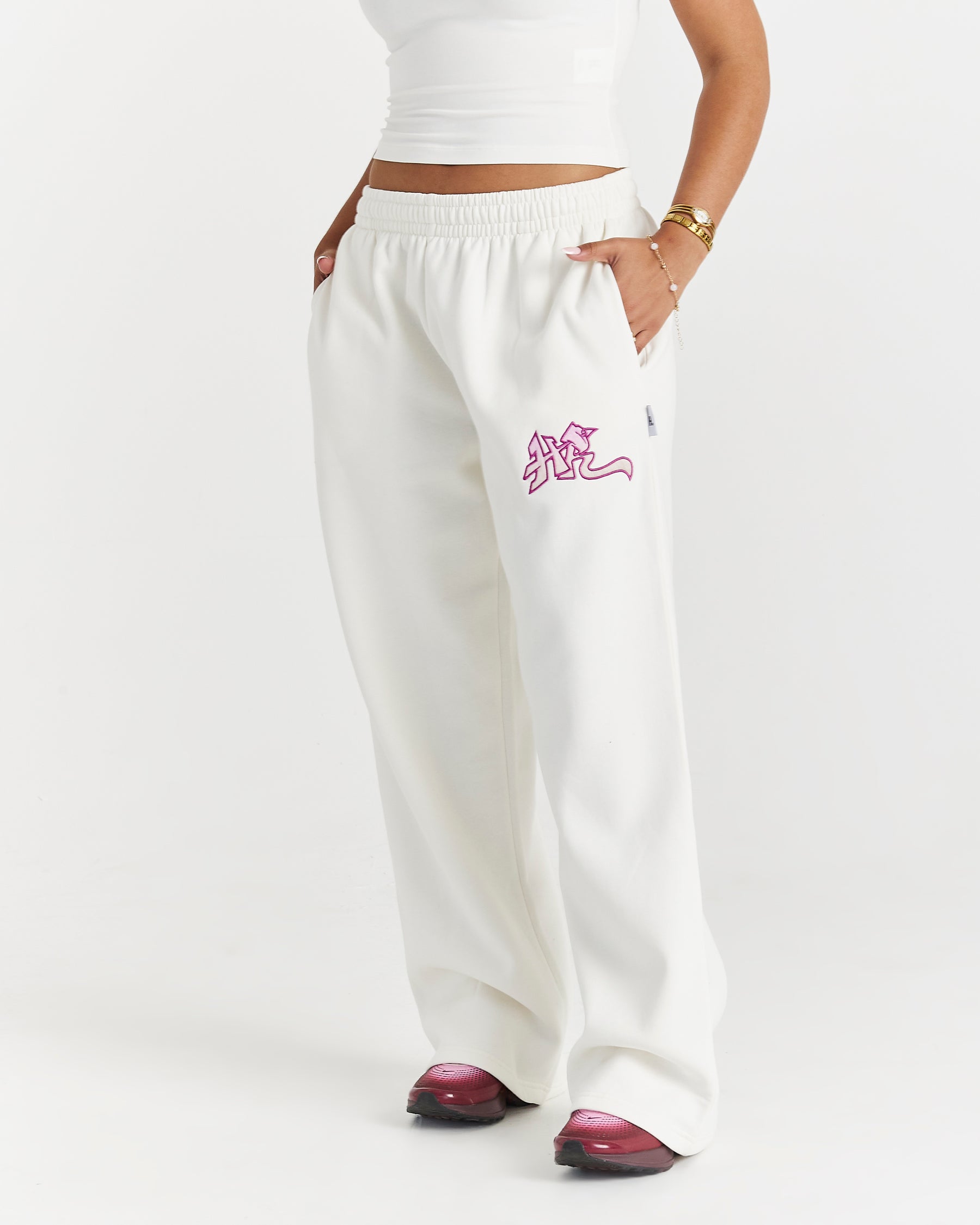 Lucky Oversized Wide Leg Joggers - Cream/Pink