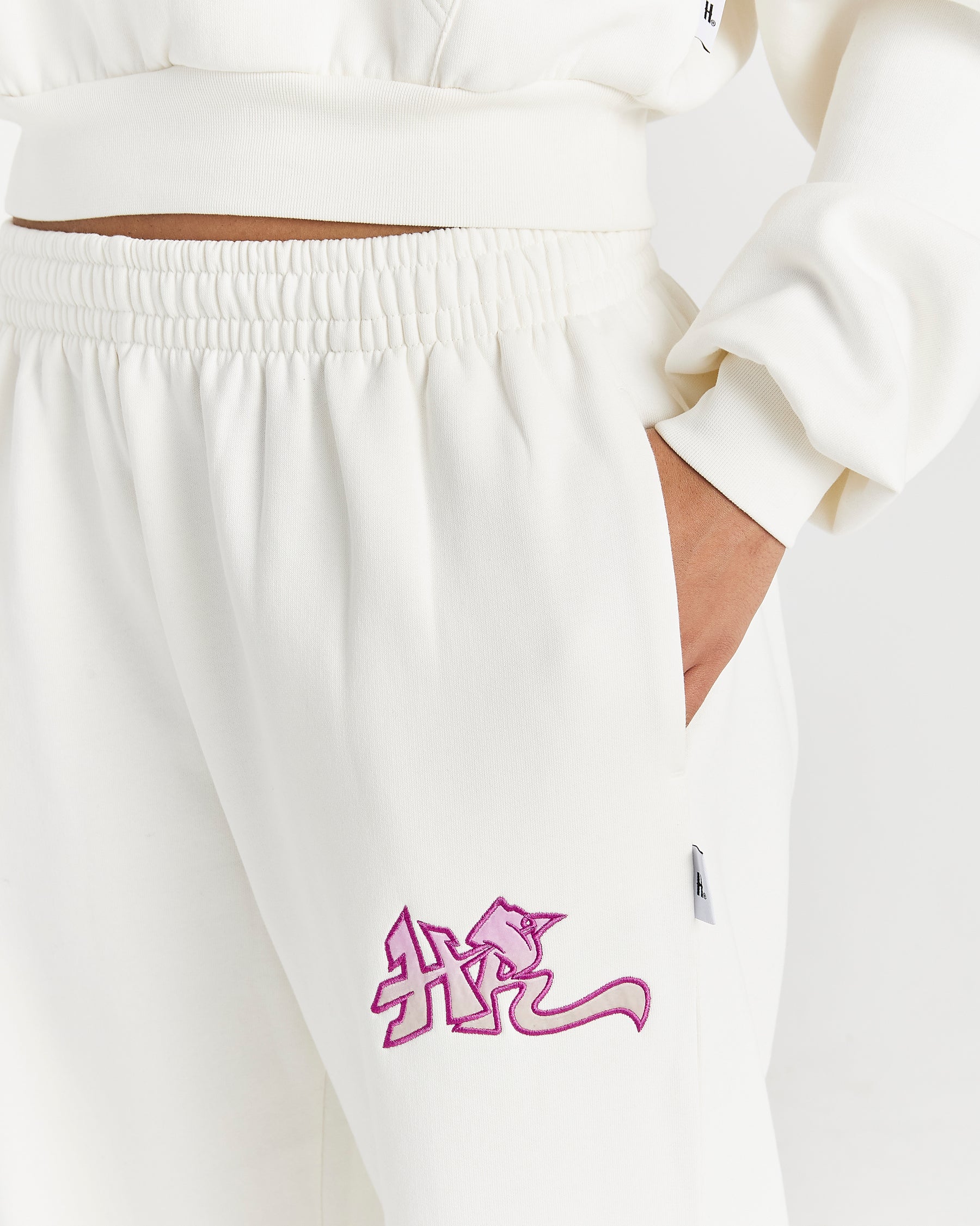 Lucky Oversized Wide Leg Joggers - Cream/Pink