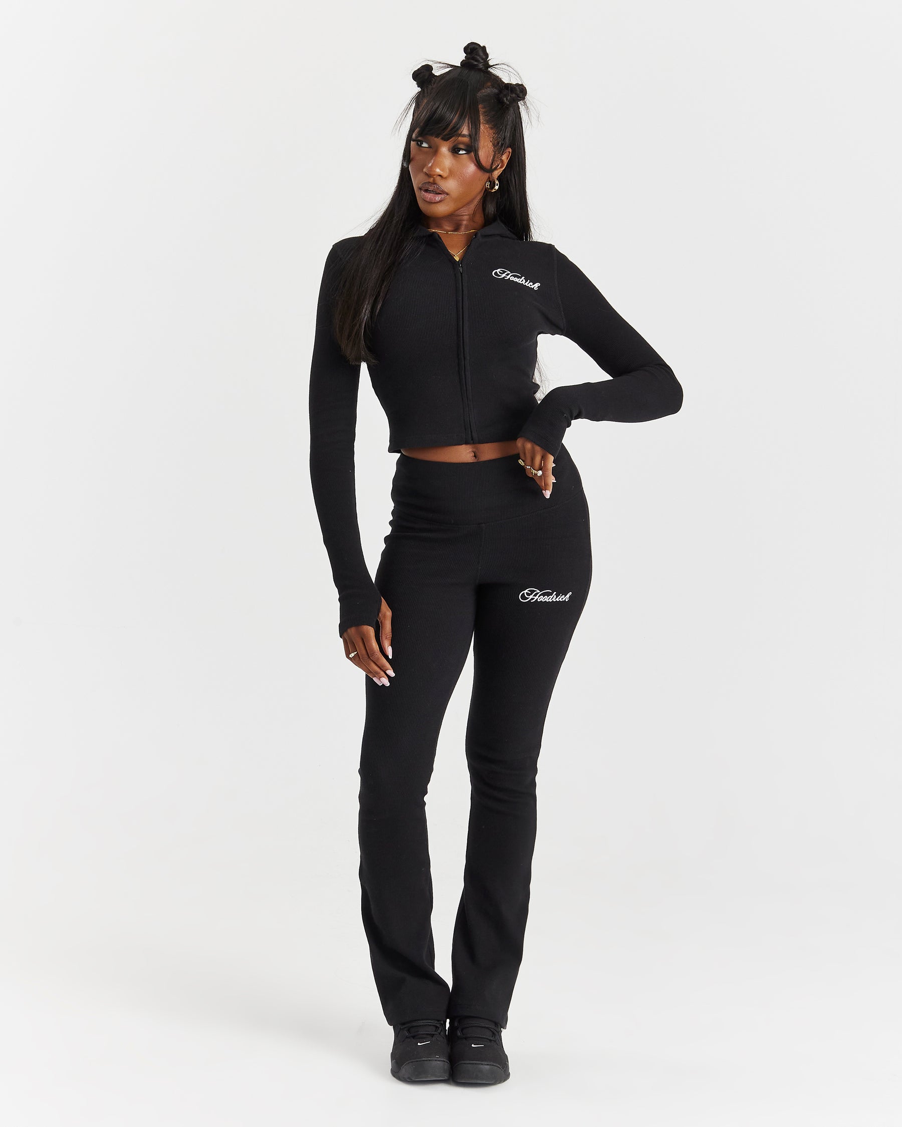 Selene Thick Waistband Flares - Black/White
