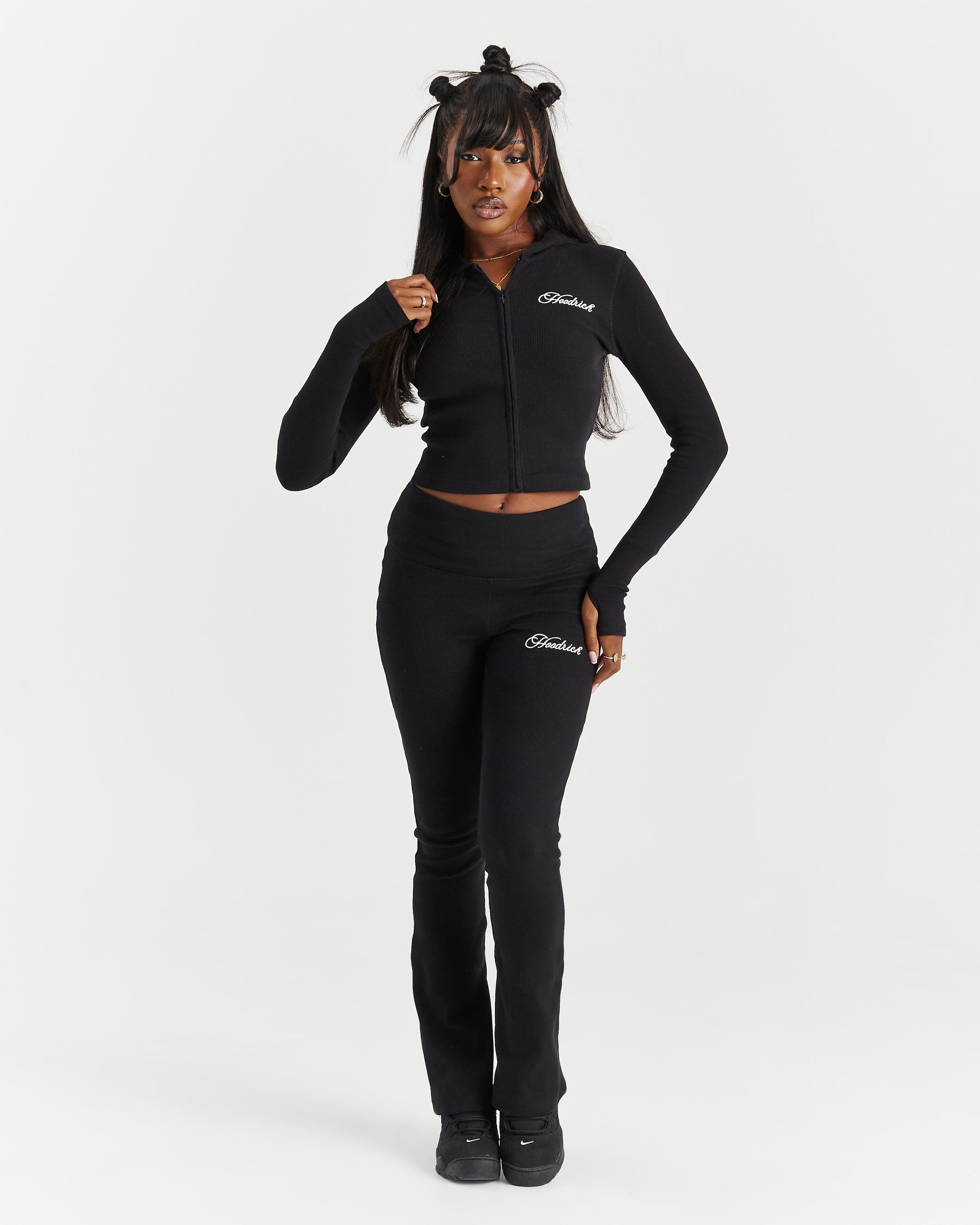 Selene Fitted Zip Hoodie - Black/White