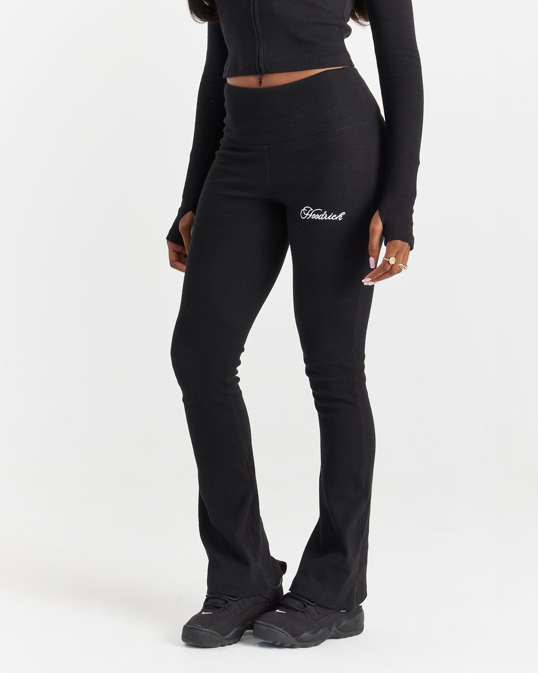 Selene Thick Waistband Flares - Black/White