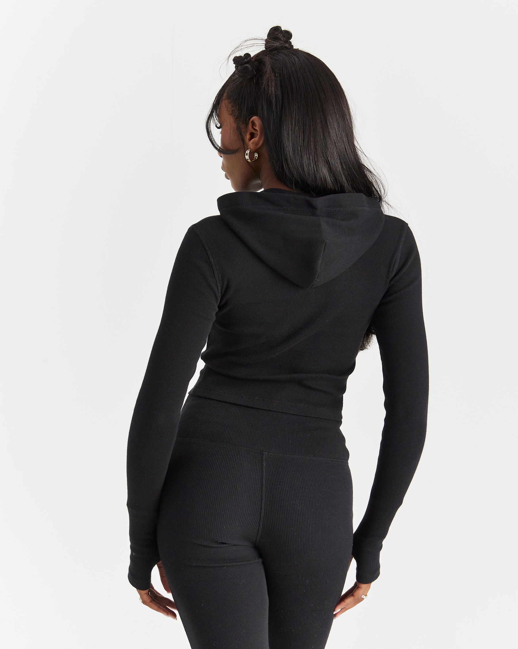 Selene Fitted Zip Hoodie - Black/White