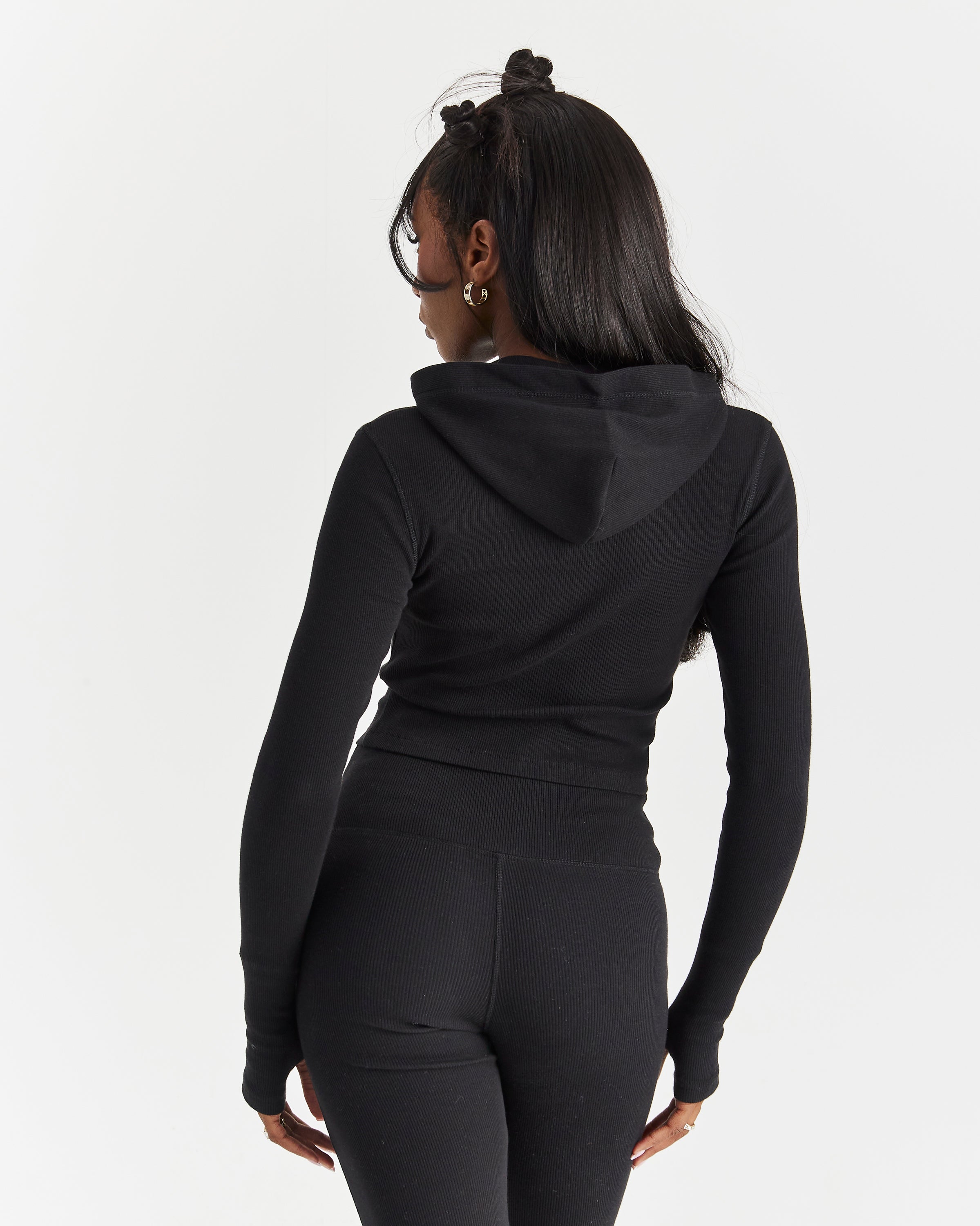 Selene Fitted Zip Hoodie - Black/White