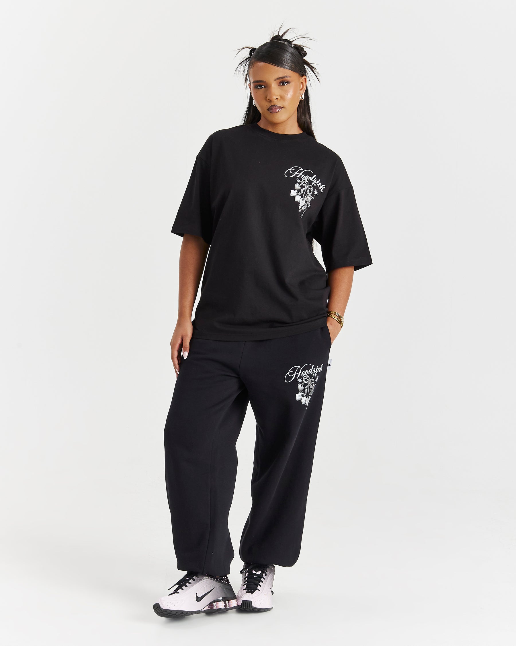 Lyra Oversized Joggers - Black/Rhinestone/Pink