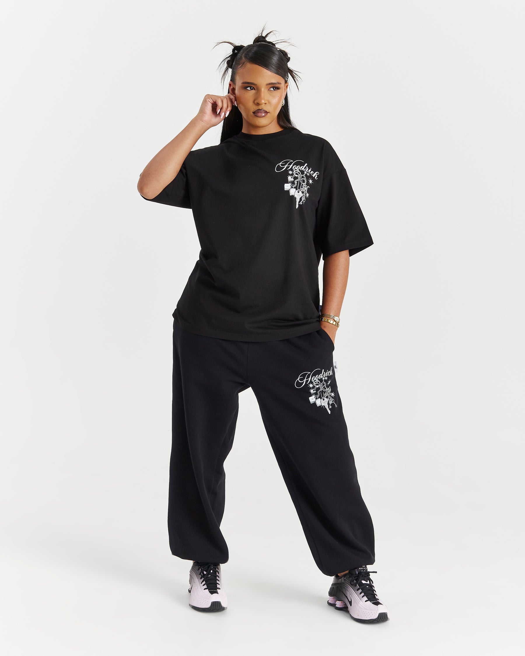 Lyra Oversized Joggers - Black/Rhinestone/Pink