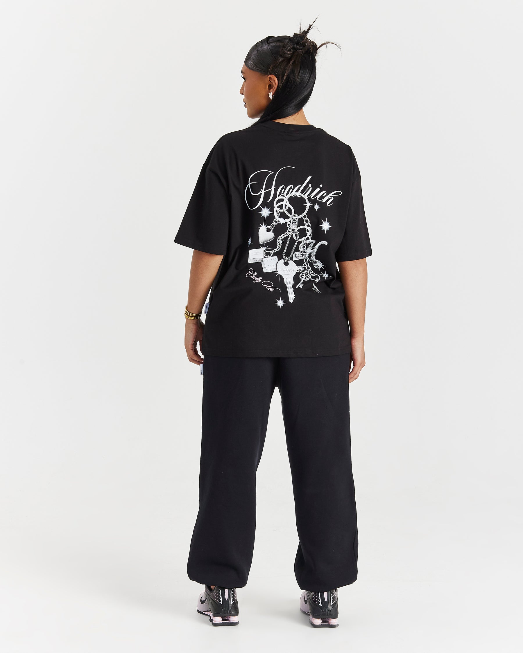 Lyra Oversized Joggers - Black/Rhinestone/Pink