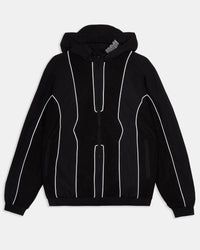Black hoodie with white lines on a light gray background