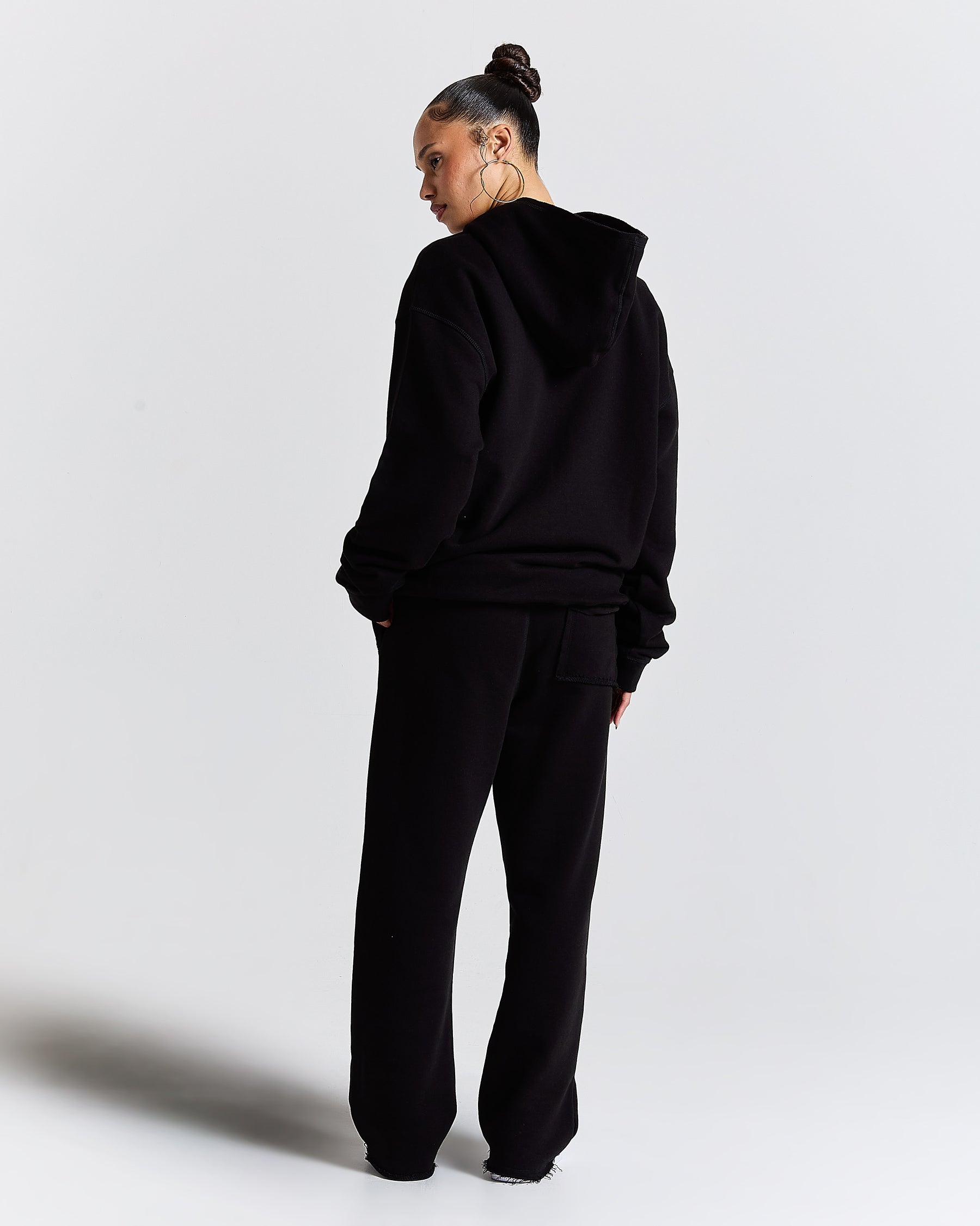 Fray Zip Relaxed Fit Hoodie - Black