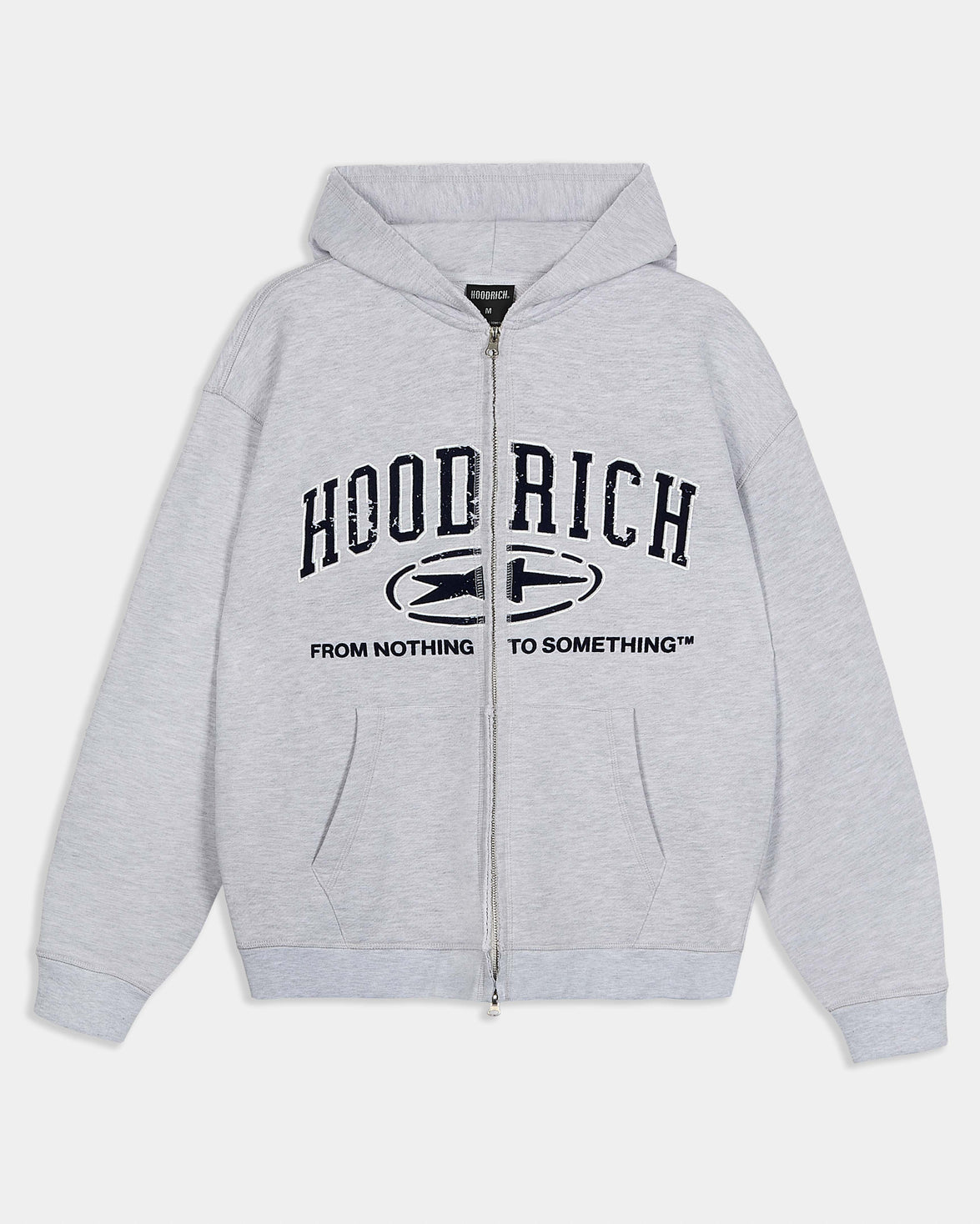 Fray Zip Relaxed Fit Hoodie - Grey Marl
