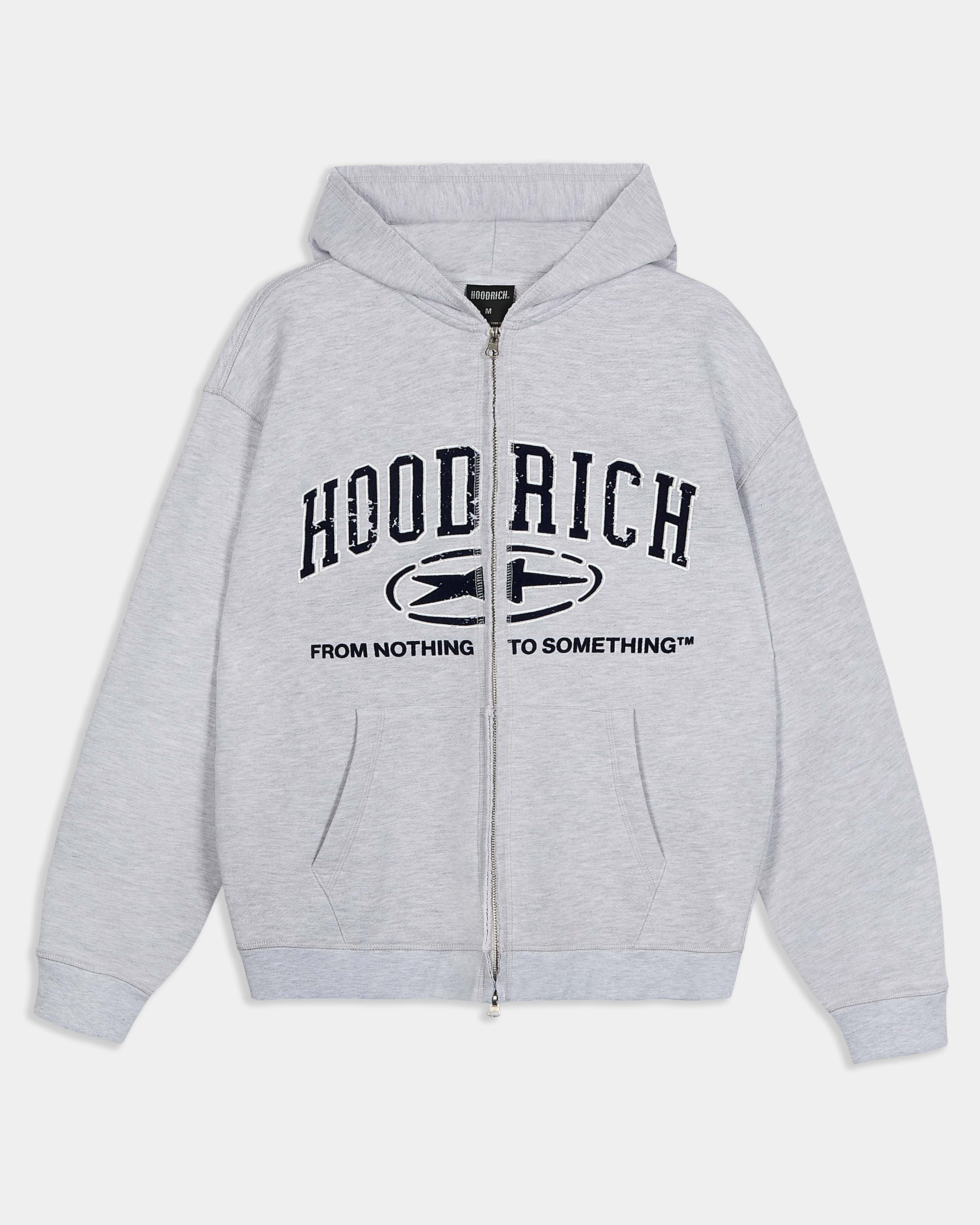 Fray Zip Relaxed Fit Hoodie - Grey Marl