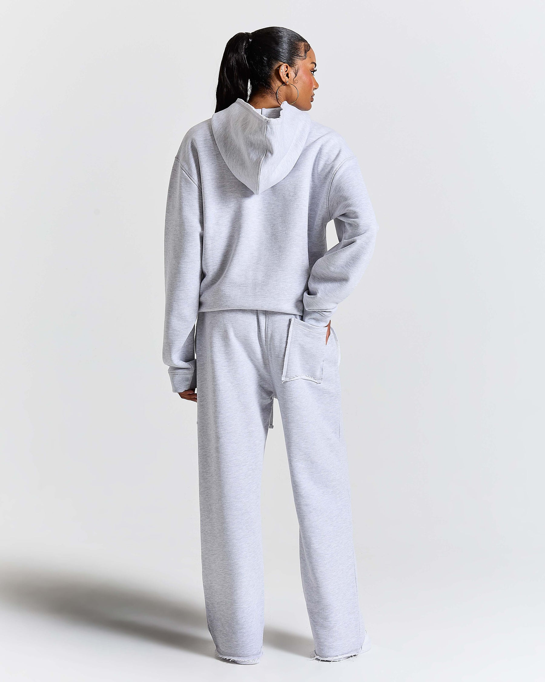 Fray Zip Relaxed Fit Hoodie - Grey Marl