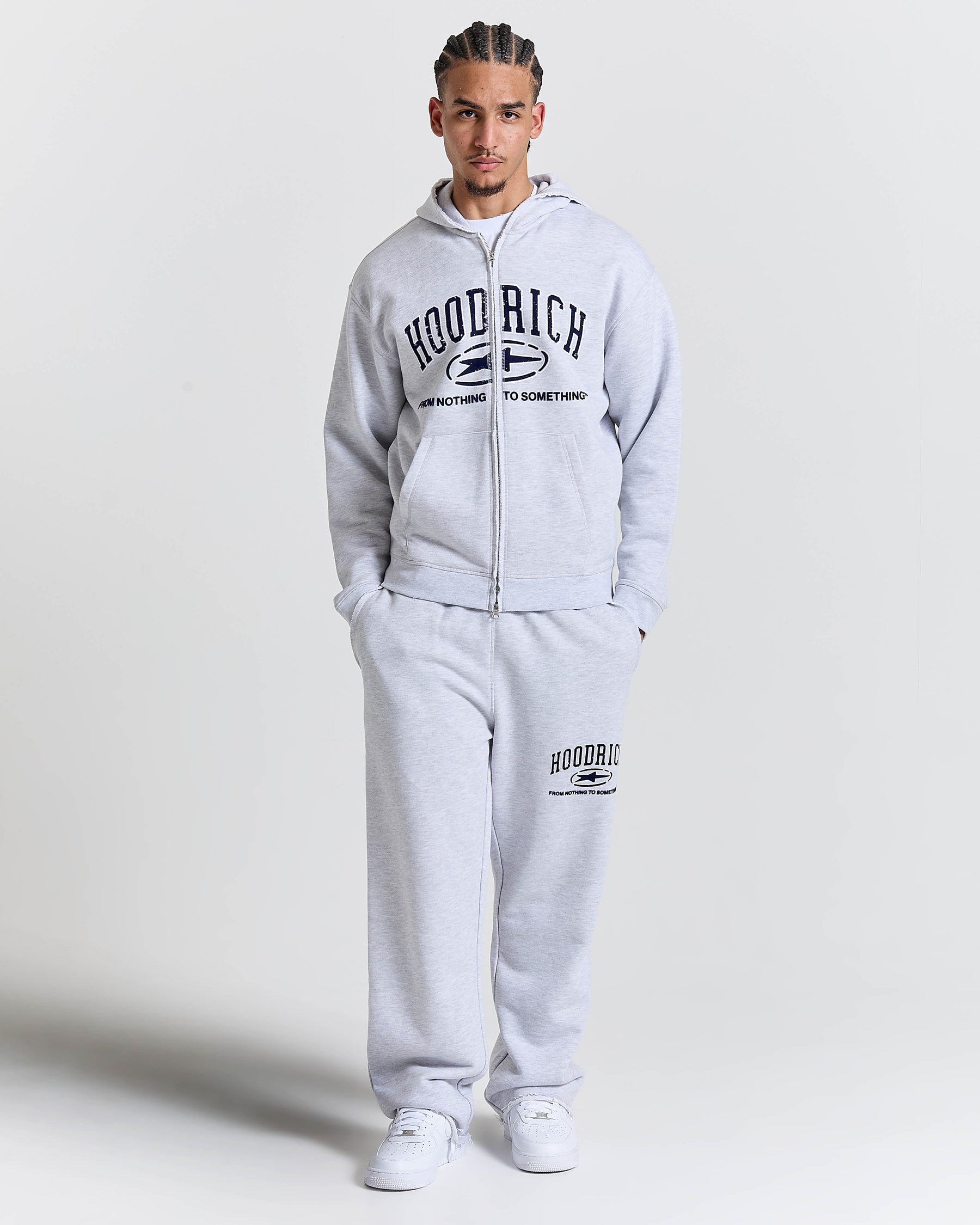 Fray Zip Relaxed Fit Hoodie - Grey Marl