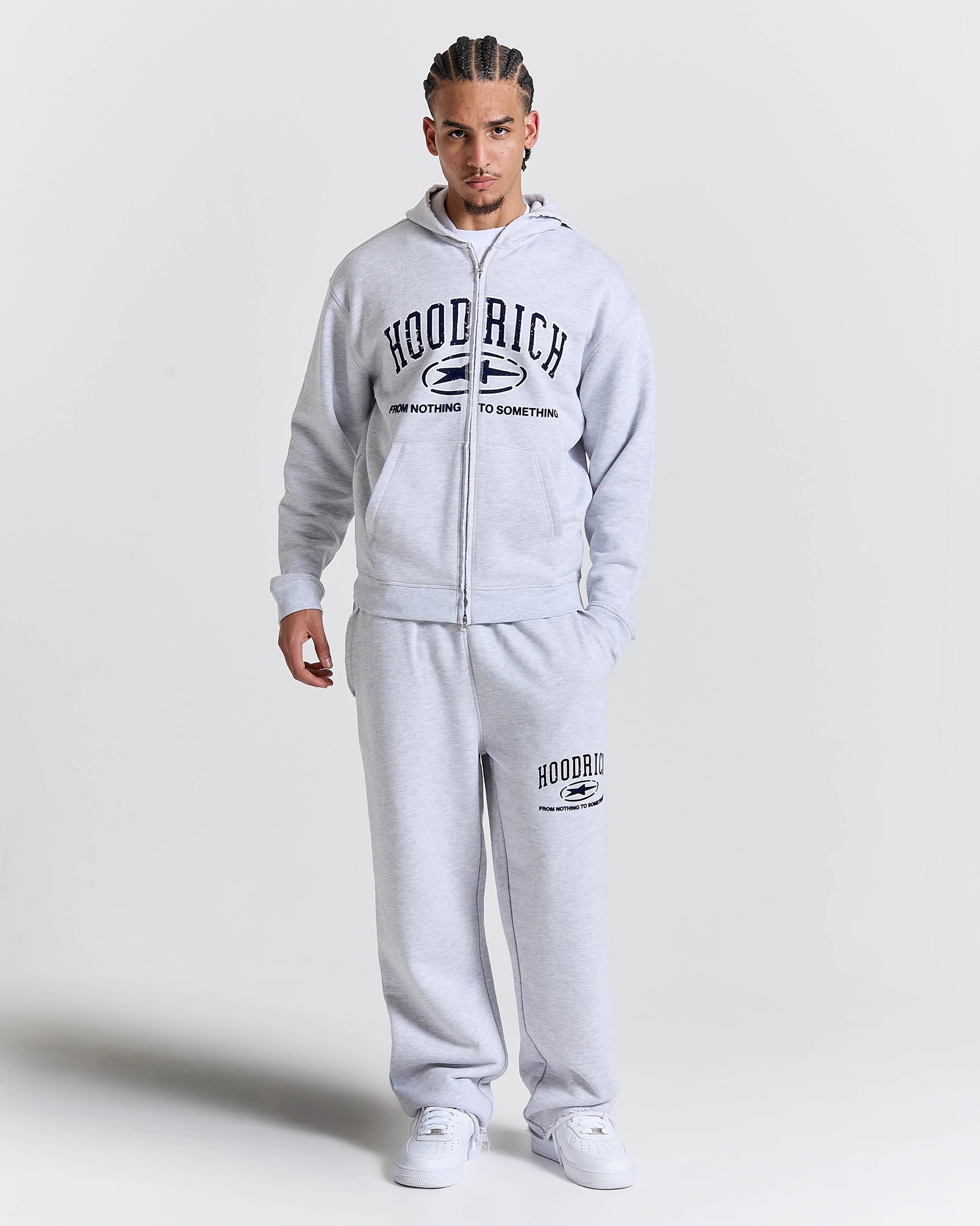Fray Zip Relaxed Fit Hoodie - Grey Marl