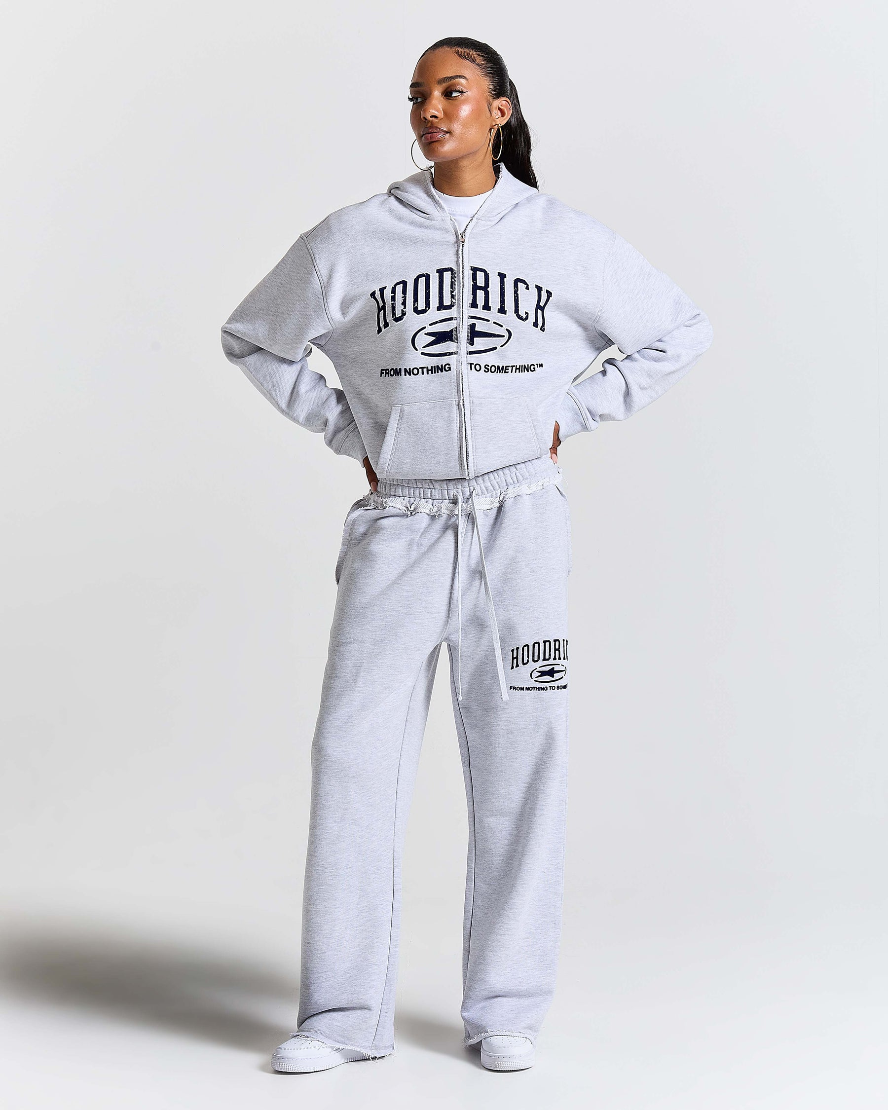 Fray Wide Leg Jogger - Grey Marl