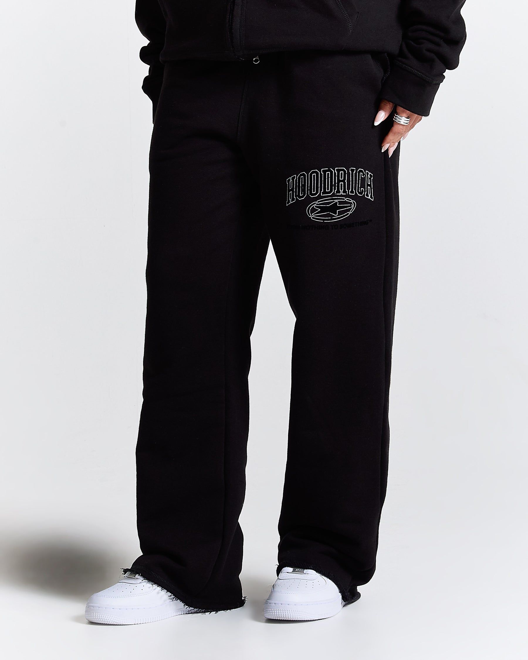 Fray Wide Leg Jogger - Black