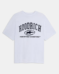 White t-shirt with 'Hoodrich' logo and text on a white background