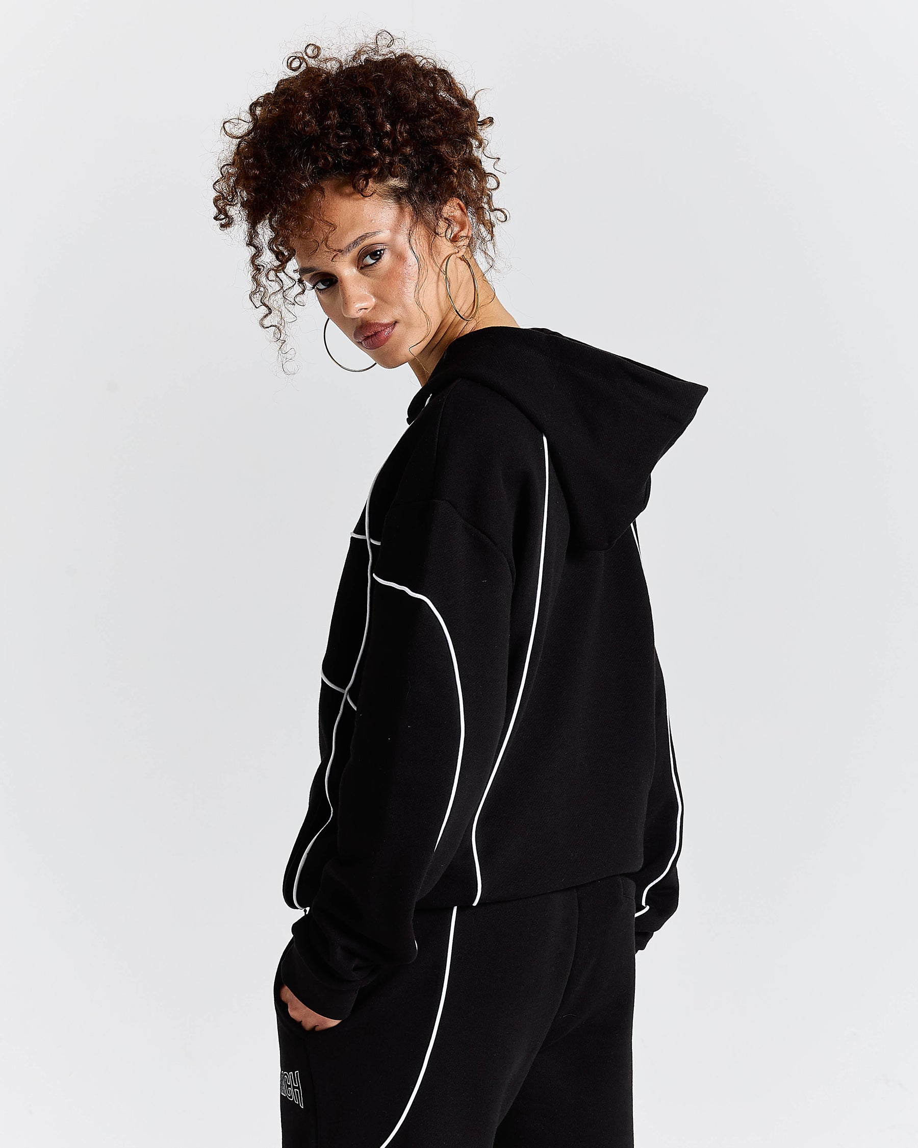 Trace Zip Relaxed Fit Hoodie - Black
