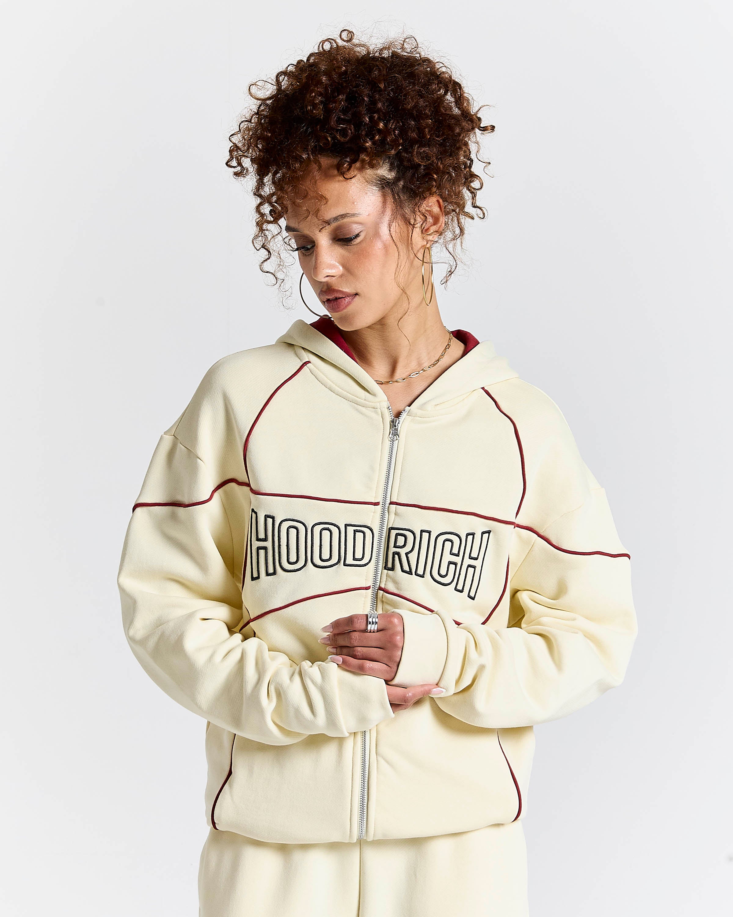 Trace Zip Relaxed Fit Hoodie - Ivory | Hoodrich UK