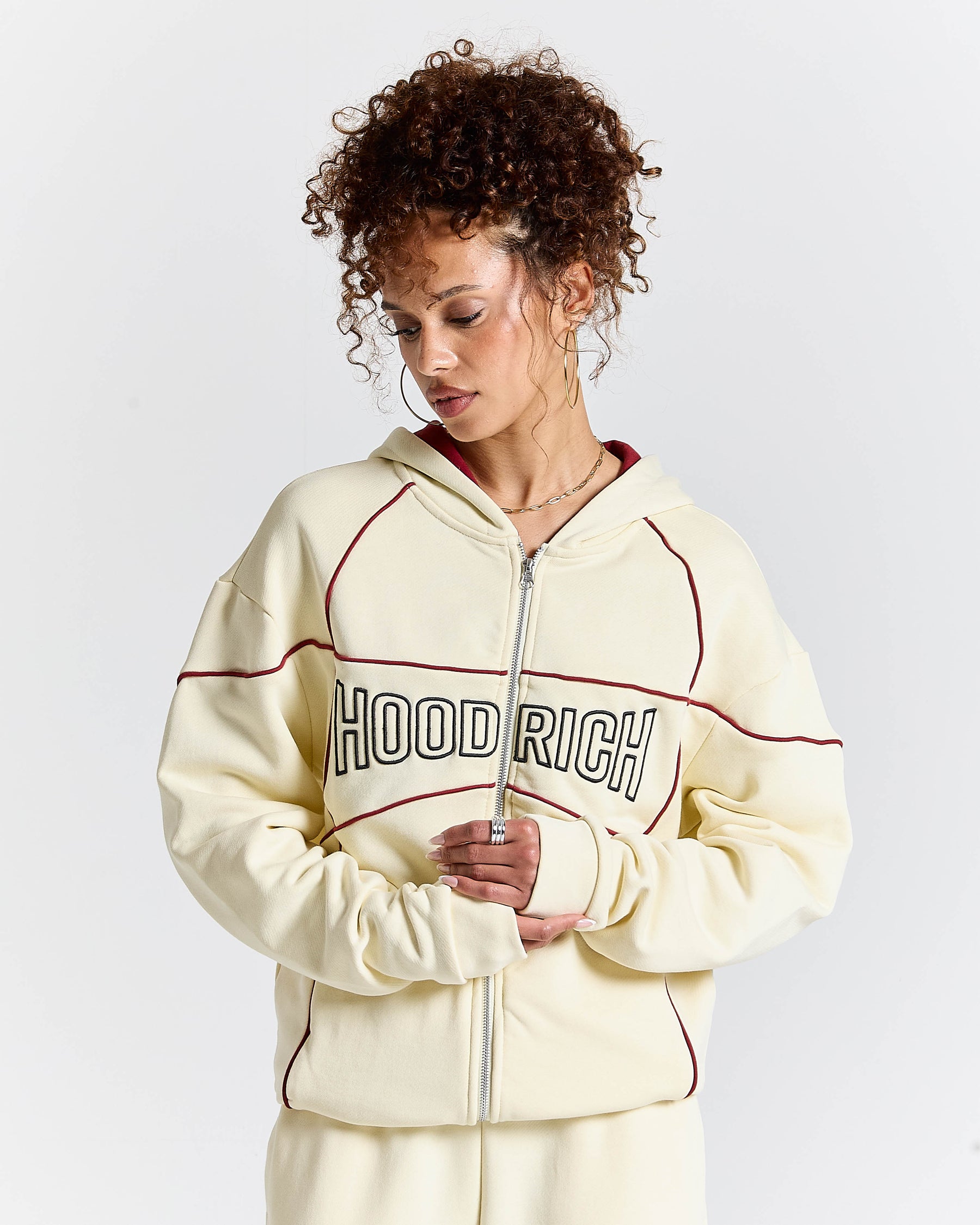 Trace Zip Relaxed Fit Hoodie - Ivory