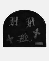 Scar Knitted Fitted Beanie - Black