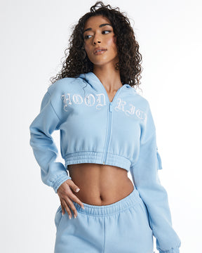 Dusk Full Zip Cropped Hoodie - Blue/White